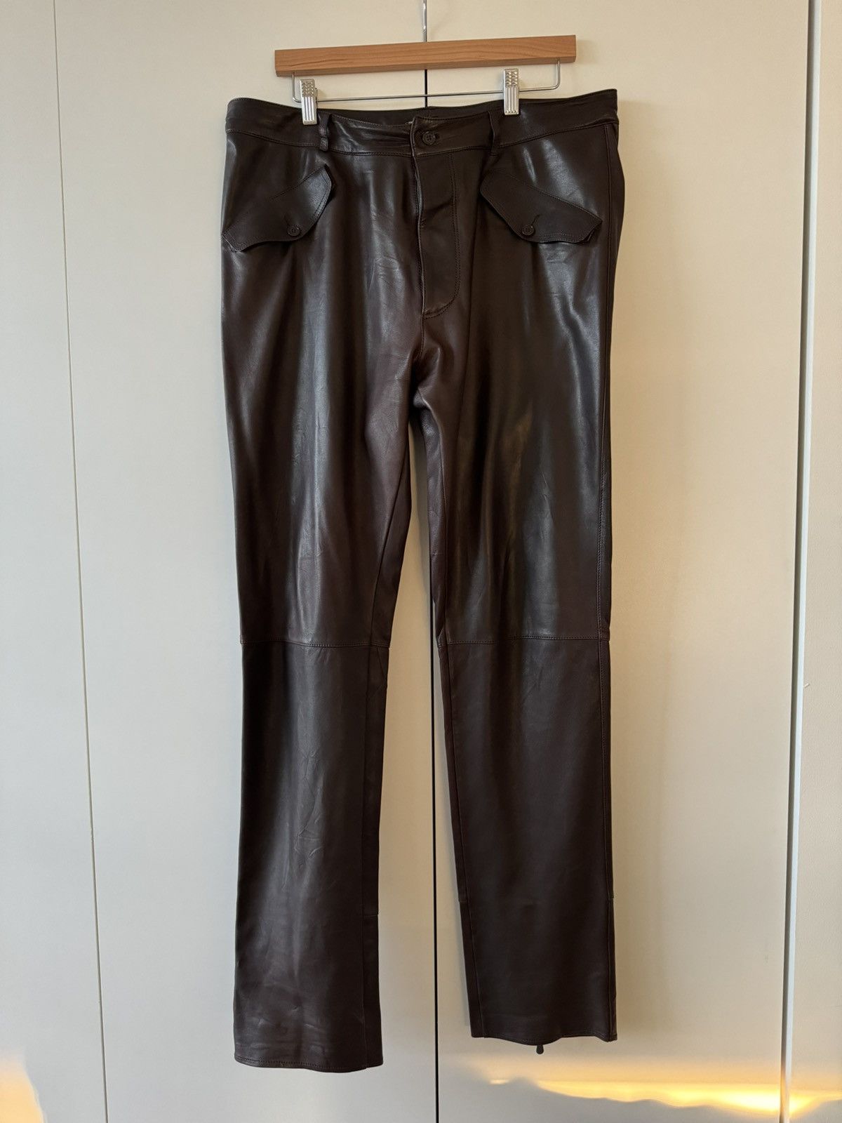 image of Bottega Veneta Brown Leather Pants Fw12 52, Men's (Size 36)
