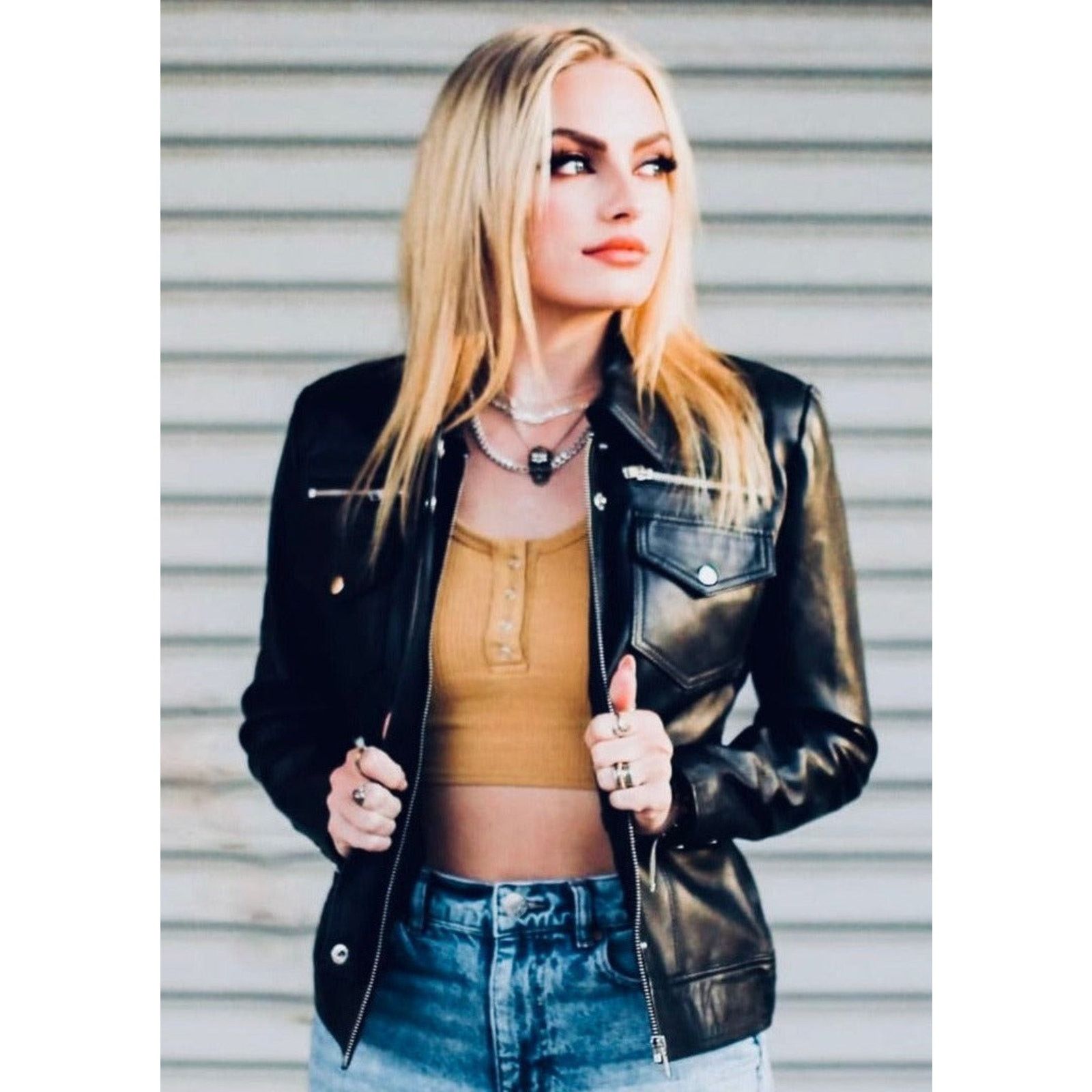 & Other Stories Athena Black womens Leather Café Jacket Size S / US 4 / IT 40 - 3 Thumbnail