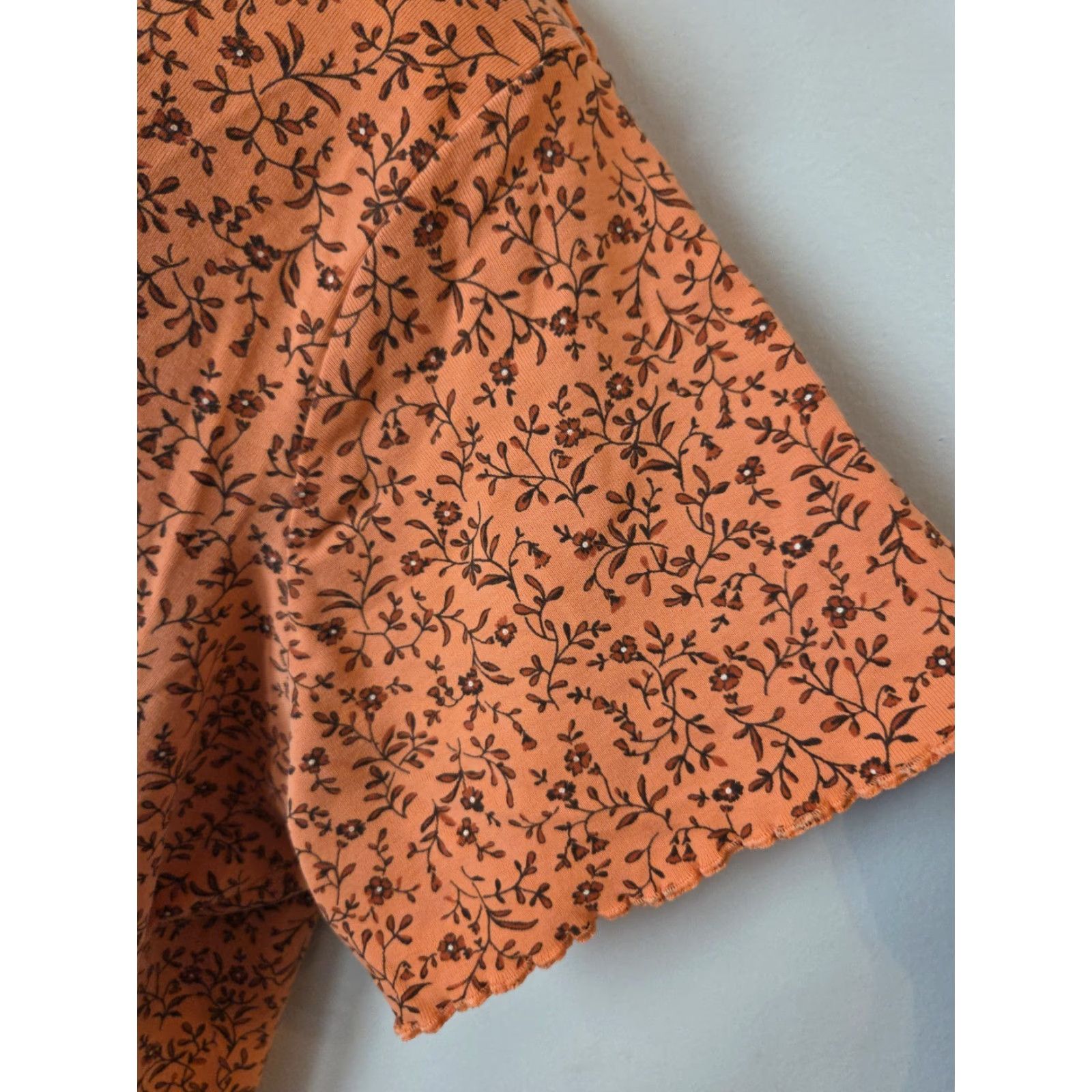 Vintage VINTAGE Fashion Bug Shirt Adults 26/28 Orange Floral Short Sleeve Casual Ruffle Trim Size 4XL / US 24-26 - 4 Thumbnail