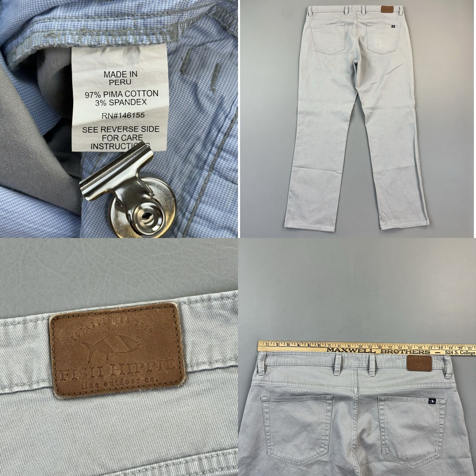 CO Fish Hippie Co Pants Mens 38x30 Gray Pima Cotton Stretch Chino Straight Casual Size US 38 / EU 54 - 8 Thumbnail