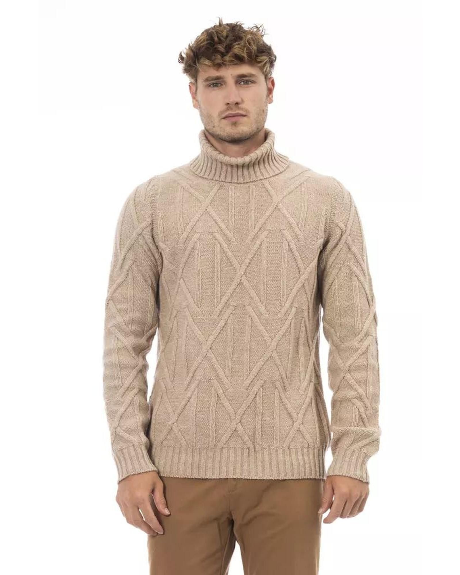 image of Alpha Studio Merino Wool Turtleneck Sweater in Beige, Men's (Size XL)