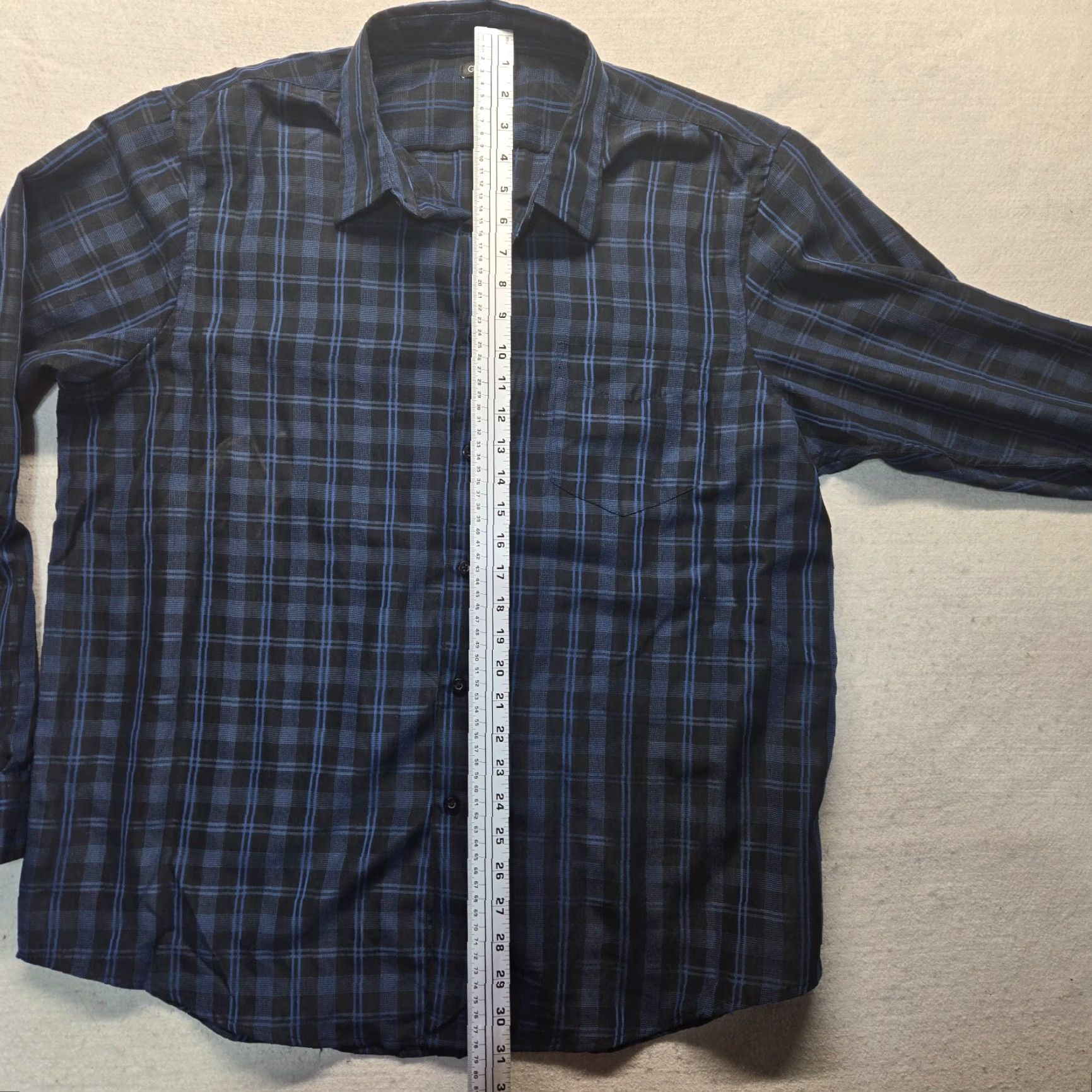 George GEORGE Shirt Adult Mens Size XL Plaid Long Sleeve Button-Up Cotton Blend Black/Blue 46-48 Modern Casual 90s? Size 46R - 6 Thumbnail