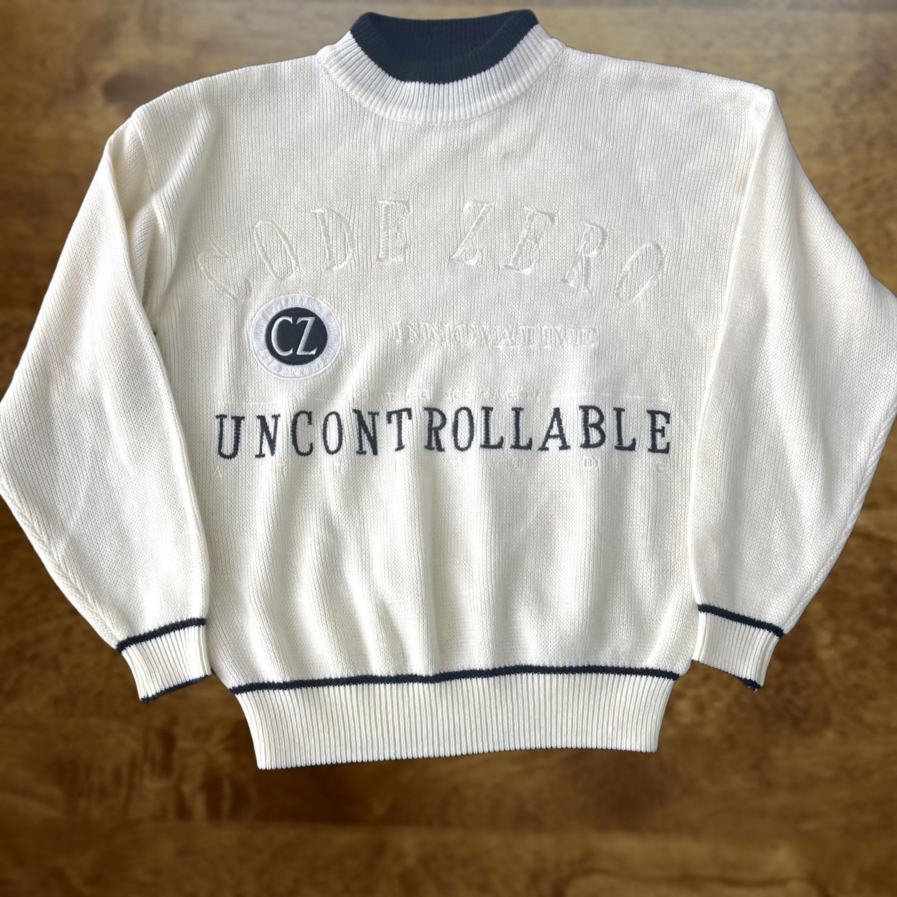 Vintage VINTAGE Code Zero Intensity Sweater Mens Small White Black Uncontrollable CZ Knit Korea Size US S / EU 44-46 / 1 - 1 Thumbnail