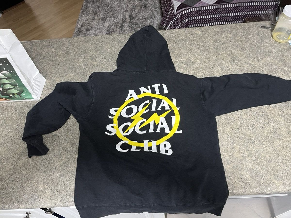 image of Anti Social Social Club X Fragment Yellow Bolt Hoodie in Black Yellow, Men's (Size Medium)