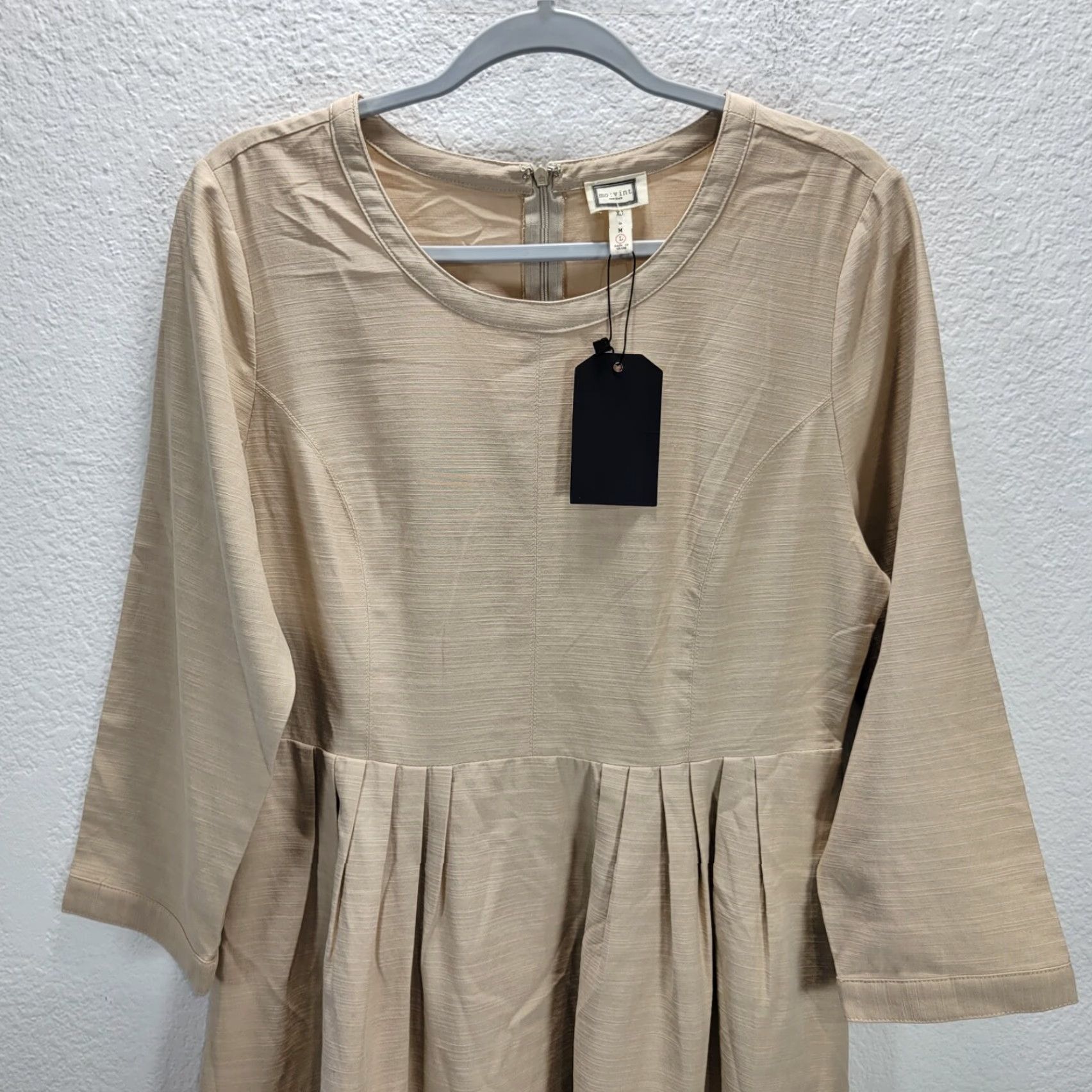 Vintage VINTAGE Mo:Vint Womens Long Sleeve Dress L Beige Back Zip Tencel Cotton Blend New Dress Fit & Flare Knee Length Womens Size L / US 10 / IT 46 - 4 Thumbnail