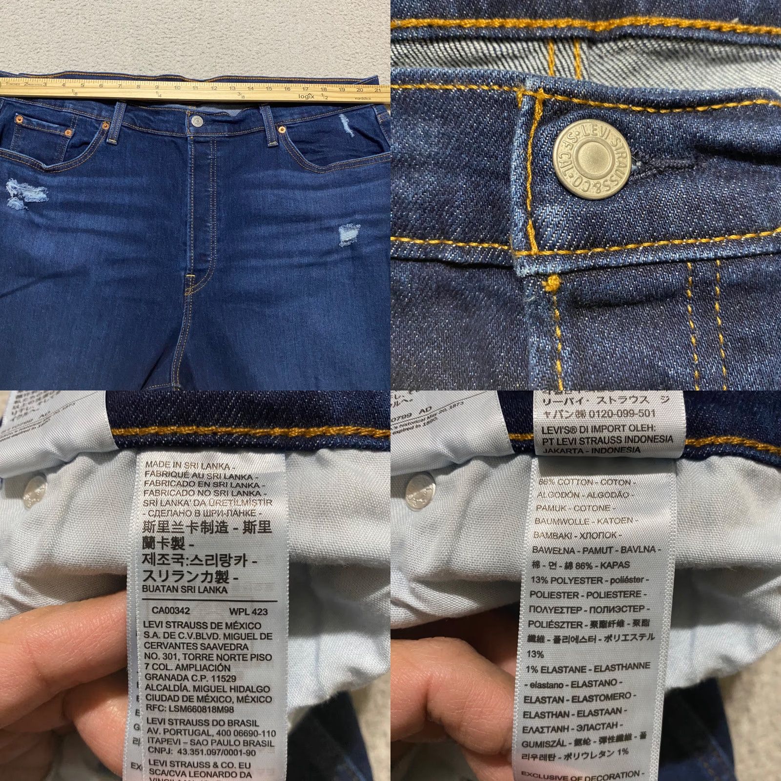 Levi's Levi's Jeans Womens 22W Plus Blue Denim Ribcage Straight Ankle Dark Distressed Size 40" / US 18 - 8 Thumbnail