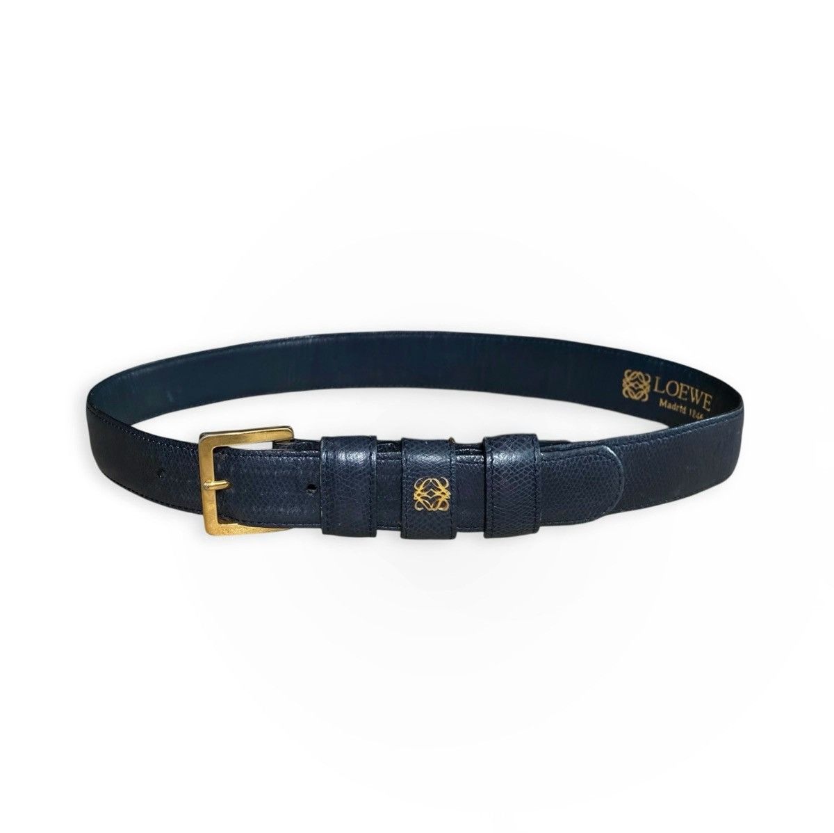 Loewe × Vintage Loewe small logo anagram leather belt navy Size ONE SIZE - 1 Thumbnail