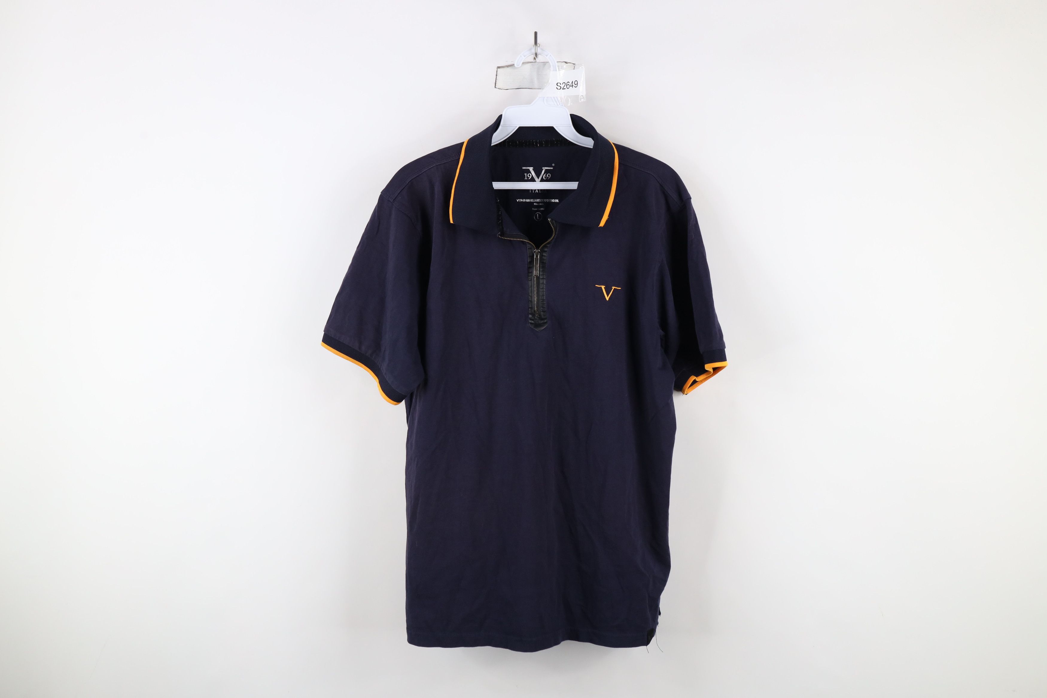 Versace × Vintage V 1969 Italia Versace Half Zip Collared Polo Shirt Blue Size US L / EU 52-54 / 3 - 1 Thumbnail