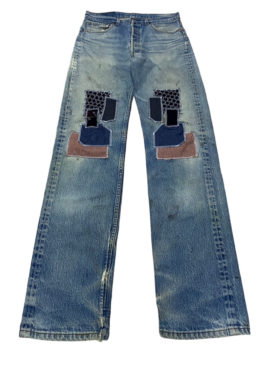 Levi's Vintage Brand Levi’s Made In Usa Patchwork Jeans 1990s Size US 35 - 1 Thumbnail