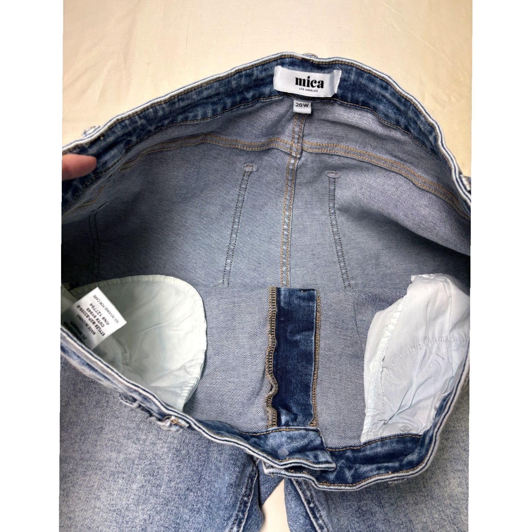 Denime Mica Denim Jeans Flared Women 20W Plus Acid Wash Distressed Raw Hem 5-Pocket DenimCotton Polyester Spandex Zip Mid Rise Blue Vintage No Size 42" / US 20 - 4 Thumbnail