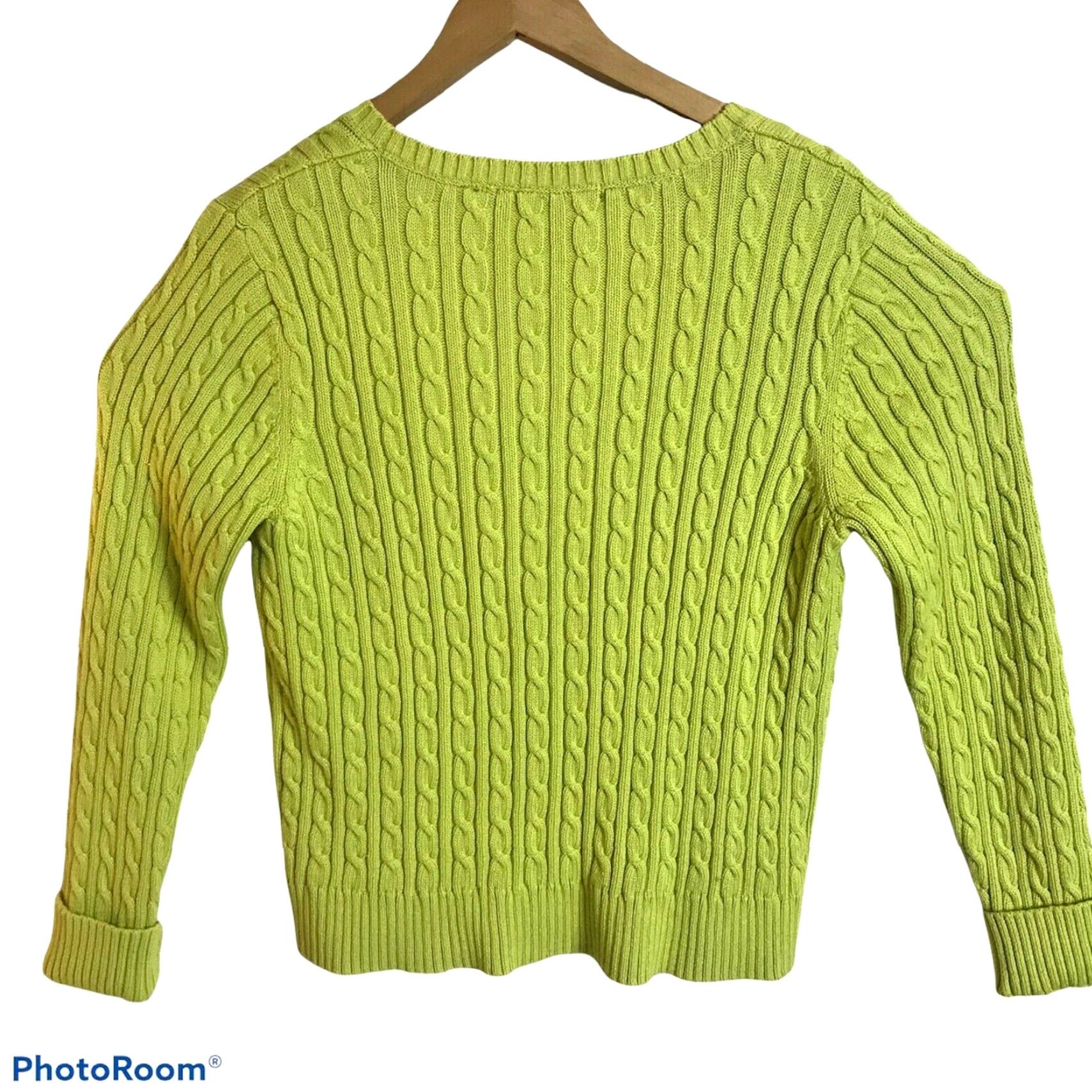 Liz Claiborne Liz Claiborne Sweater Womens M Yellow Green Cable Knit V-Neck 100% Cotton Size M / US 6-8 / IT 42-44 - 4 Thumbnail