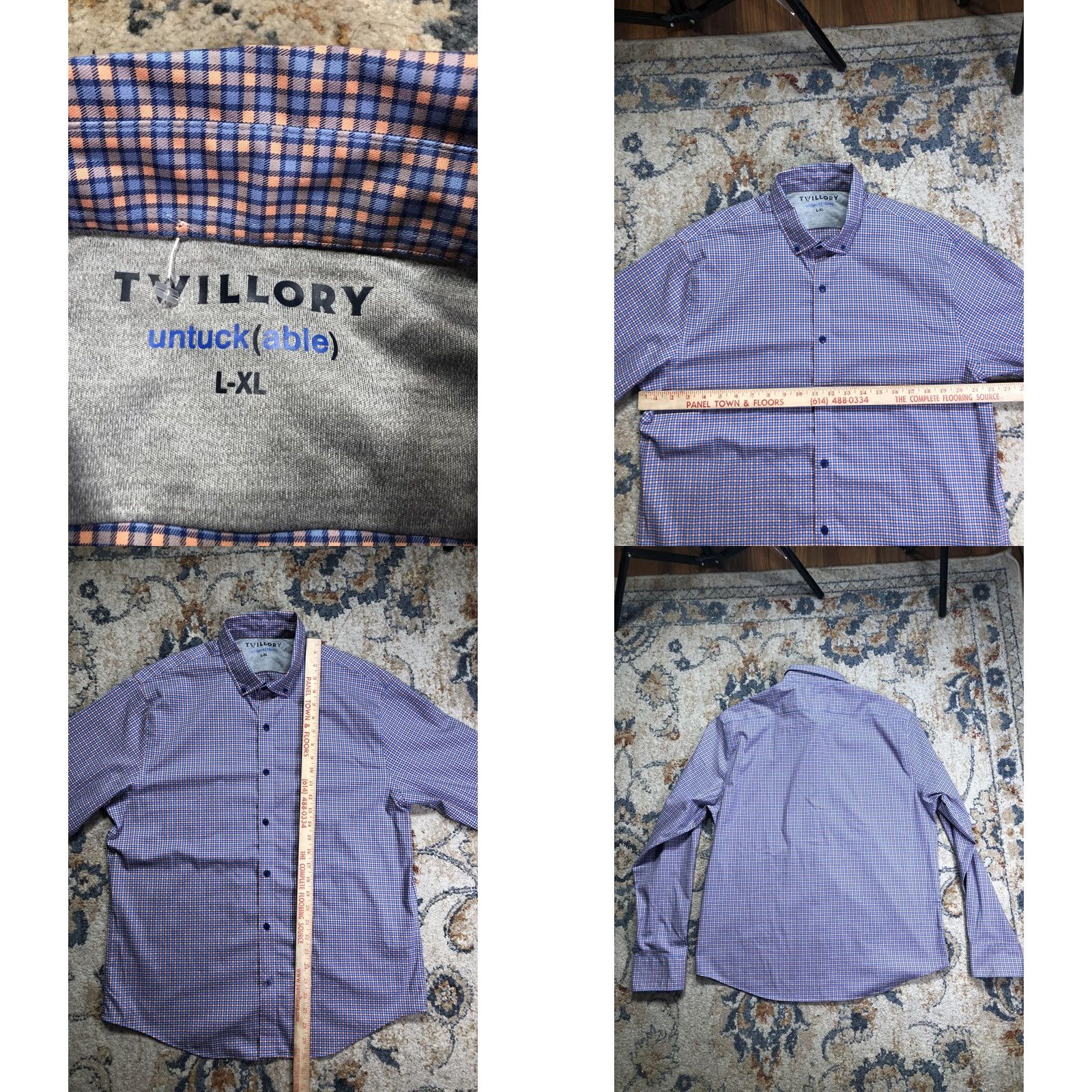 Vintage Twillory Dress Shirt Mens XL Blue Gingham Untuckable Button Front Shirt Size 46R - 8 Thumbnail