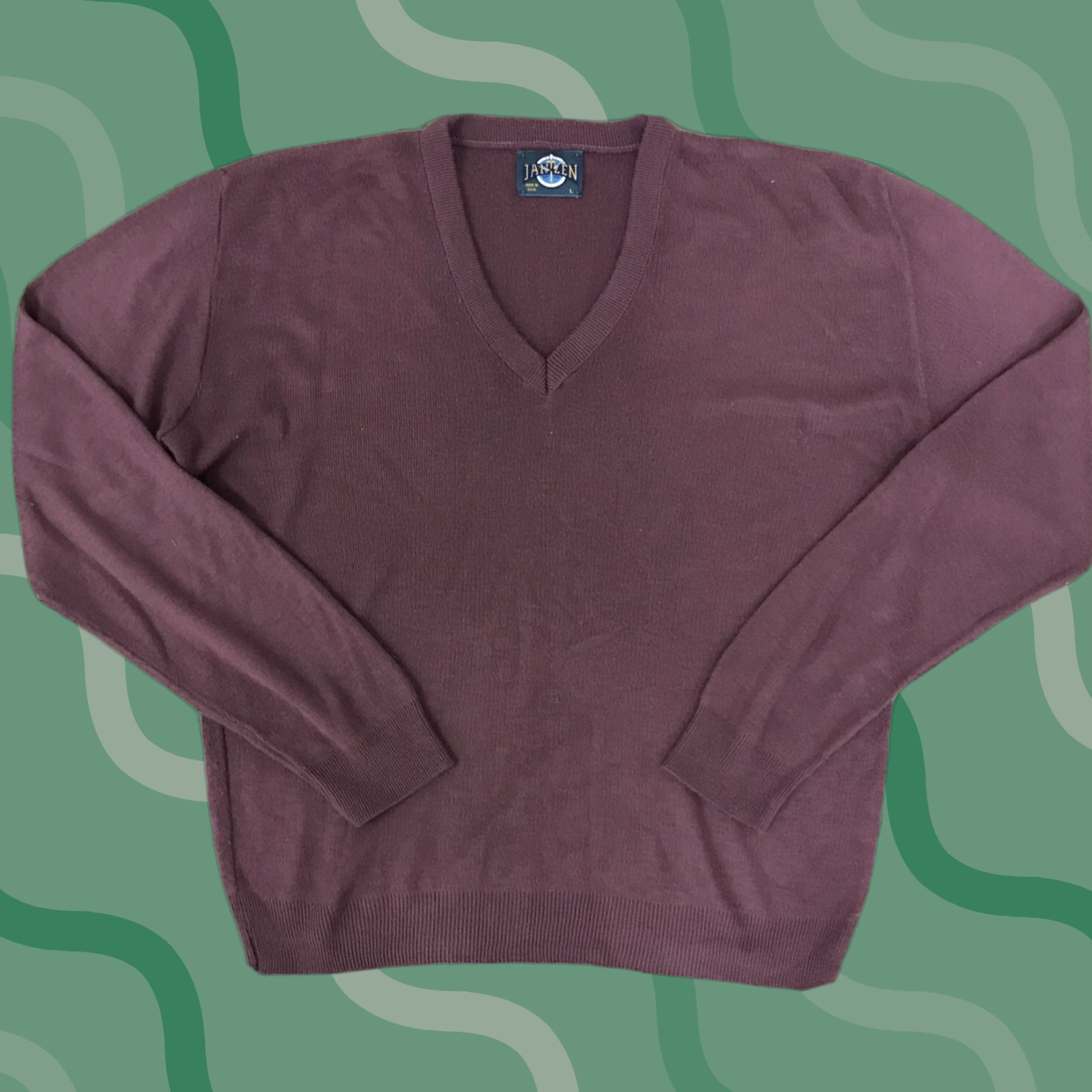 Jantzen VINTAGE Jantzen Sweater Mens L Purple V-Neck Pullover Knit 80s Size US L / EU 52-54 / 3 - 1 Thumbnail