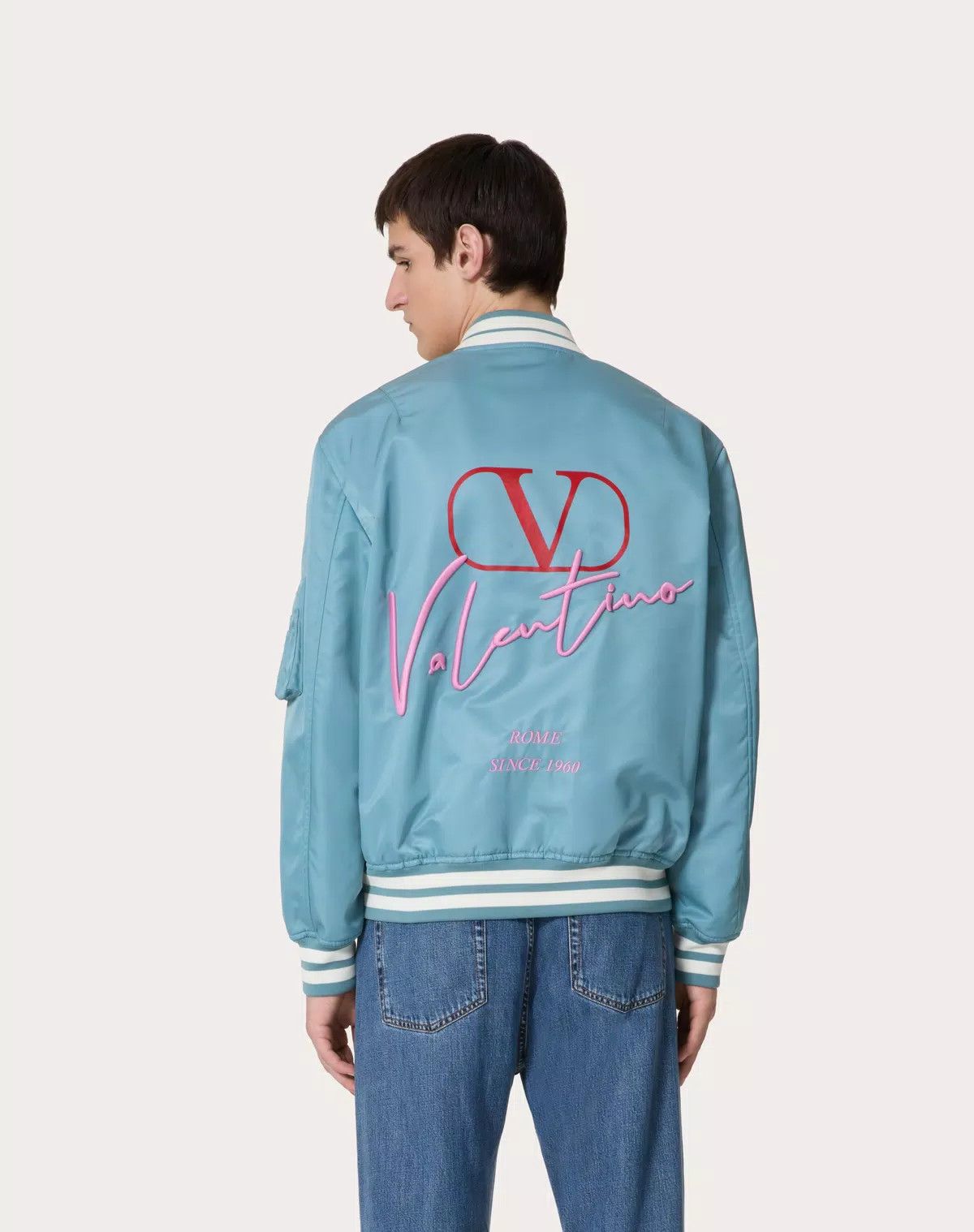 Valentino oc11z0725 Nylon Bomber Jacket in Light Blue Size US M / EU 48-50 / 2 - 5 Thumbnail