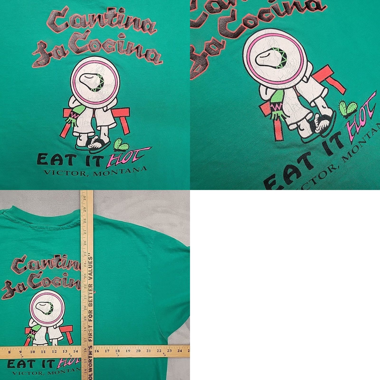 Vintage VTG Victor MT Shirt Men XL Cantina La Cocina Bitteroot Made in USA Single Stitch Shirt Mens XL Green Graphic Print 90s Outdoor Retro Size US XL / EU 56 / 4 - 8 Thumbnail