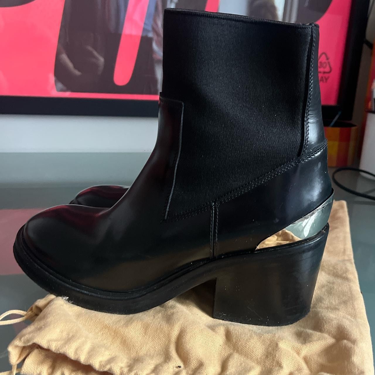 image of Acne Studios Acne Studio Black Leather Boots + Silver Detailing, Women's (Size 8.5)