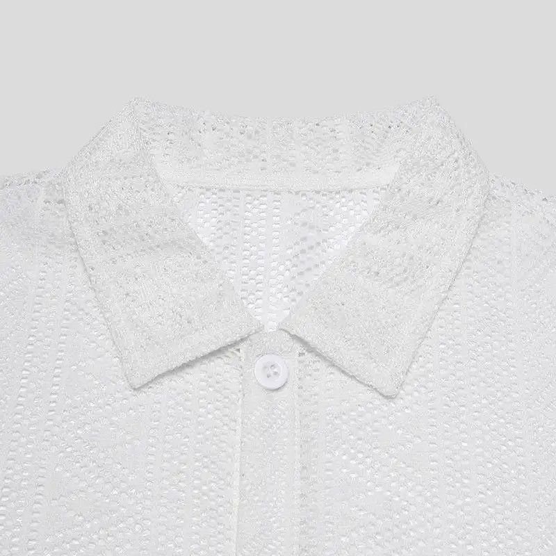 Vintage Mesh See Through Lapel Sexy Short Sleeve streetwear y2k Size US M / EU 48-50 / 2 - 6 Thumbnail
