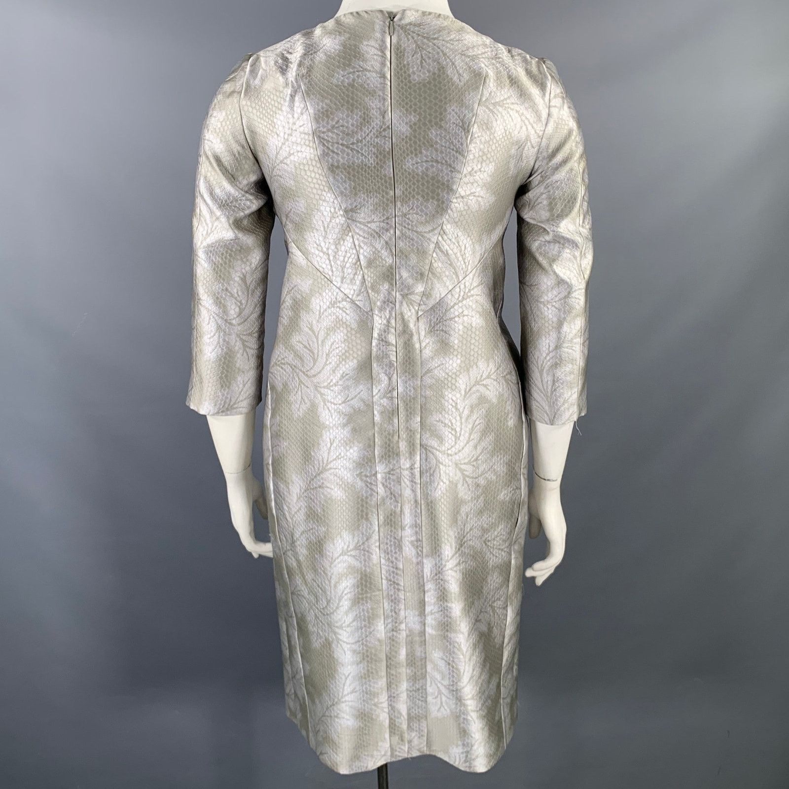 Jil Sander Size 10 Grey Silver Polyester Silk Embossed A-Line Dress Size L / US 10 / IT 46 - 4 Thumbnail