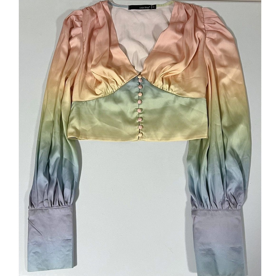 Japanese Brand Pastel Rainbow Ombré Satin Button-Up Shirt Blouse Size S 🎀✨ Size S / US 4 / IT 40 - 1 Thumbnail
