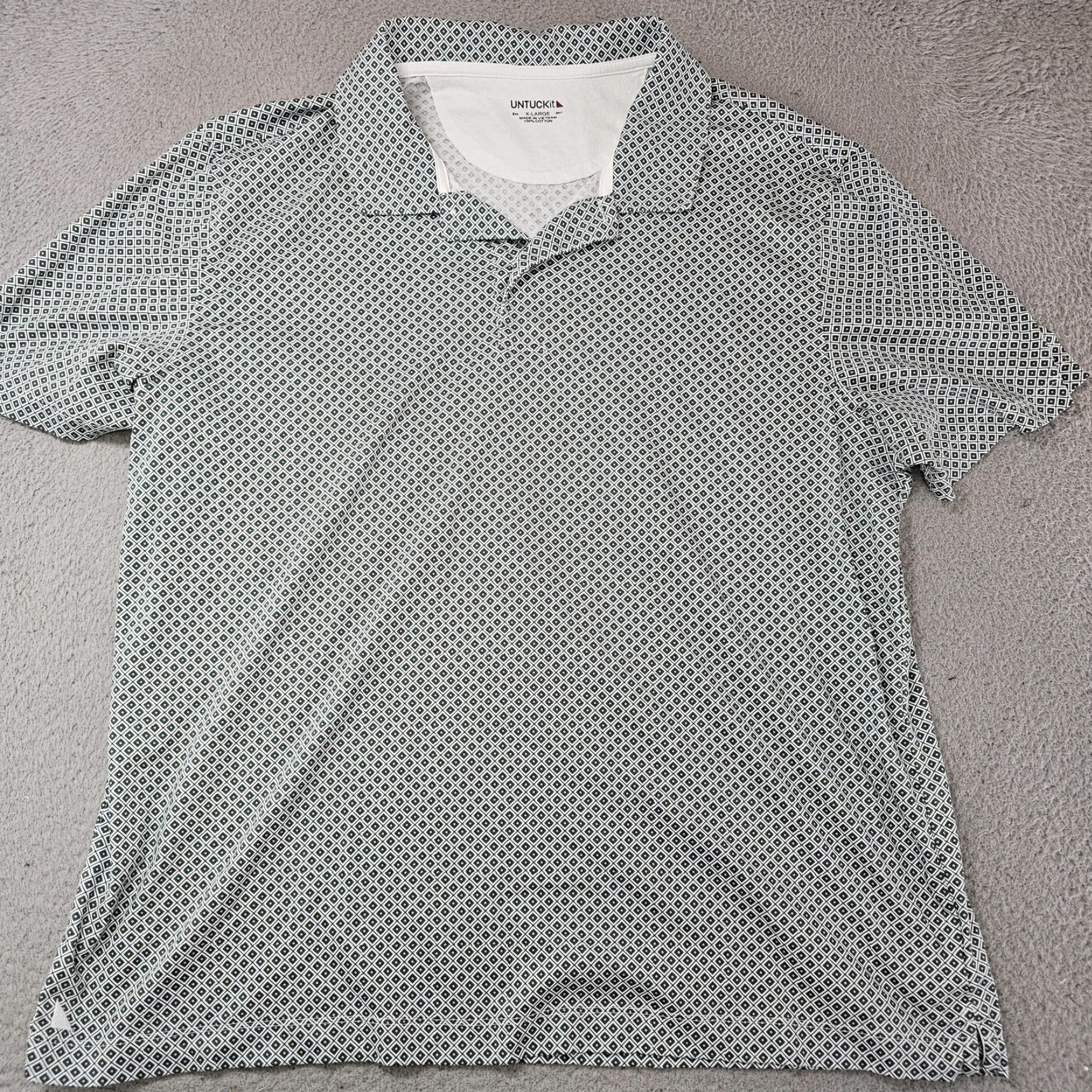 UNTUCKit UNTUCKit Polo Shirt Mens XL White Geometric Damascino Printed Cotton Short Sleeve Untucked Collared Fitted Size US XL / EU 56 / 4 - 2 Thumbnail