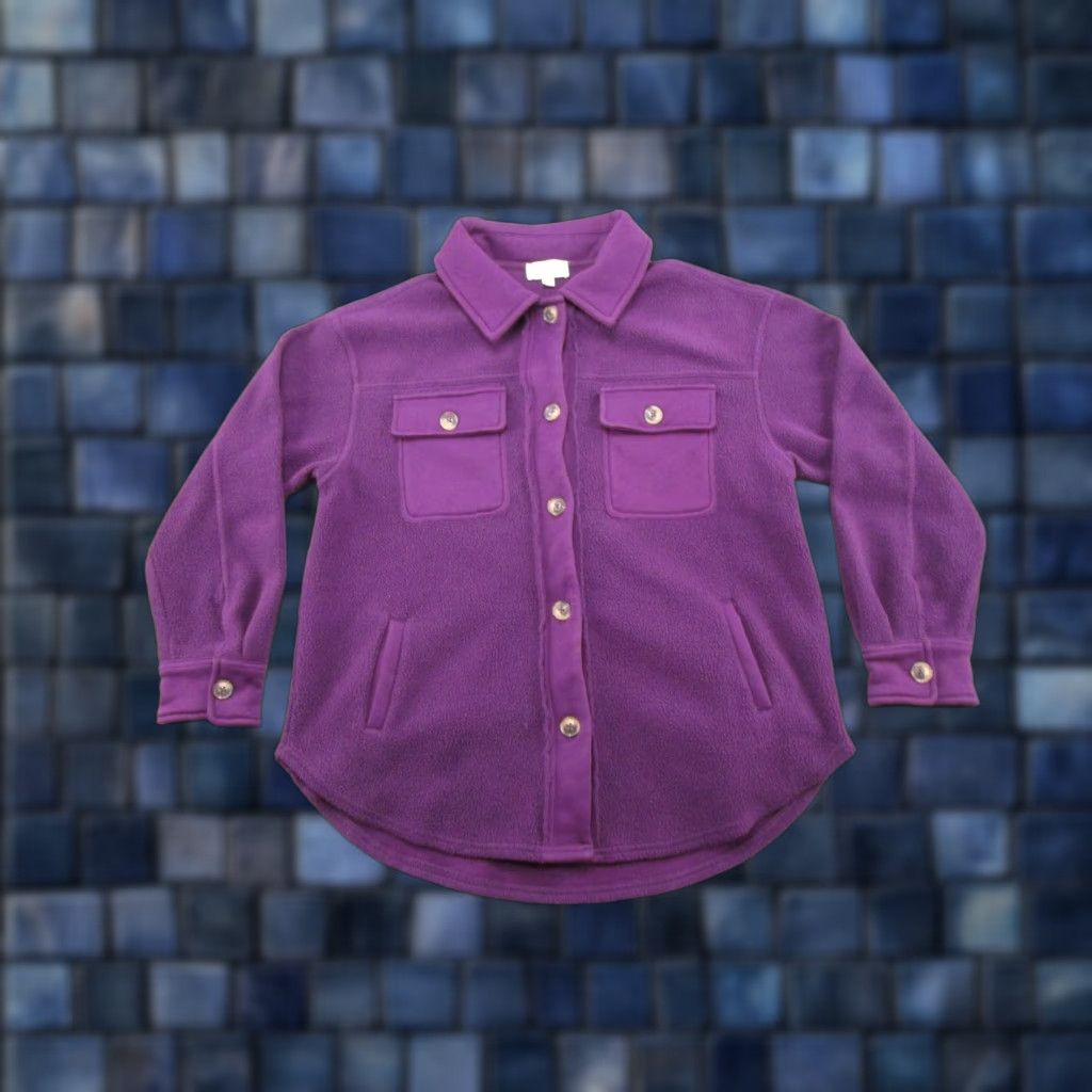 Vintage ODDI Shacket Women's S Purple Heavy Fleece Button Front Pockets Size S / US 4 / IT 40 - 1 Thumbnail