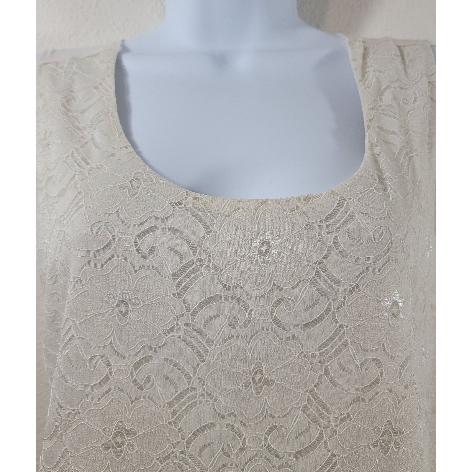 Other Draper's & Damon's Beige Lace Overlay Slub Top Medium NWT Size M / US 6-8 / IT 42-44 - 2 Thumbnail