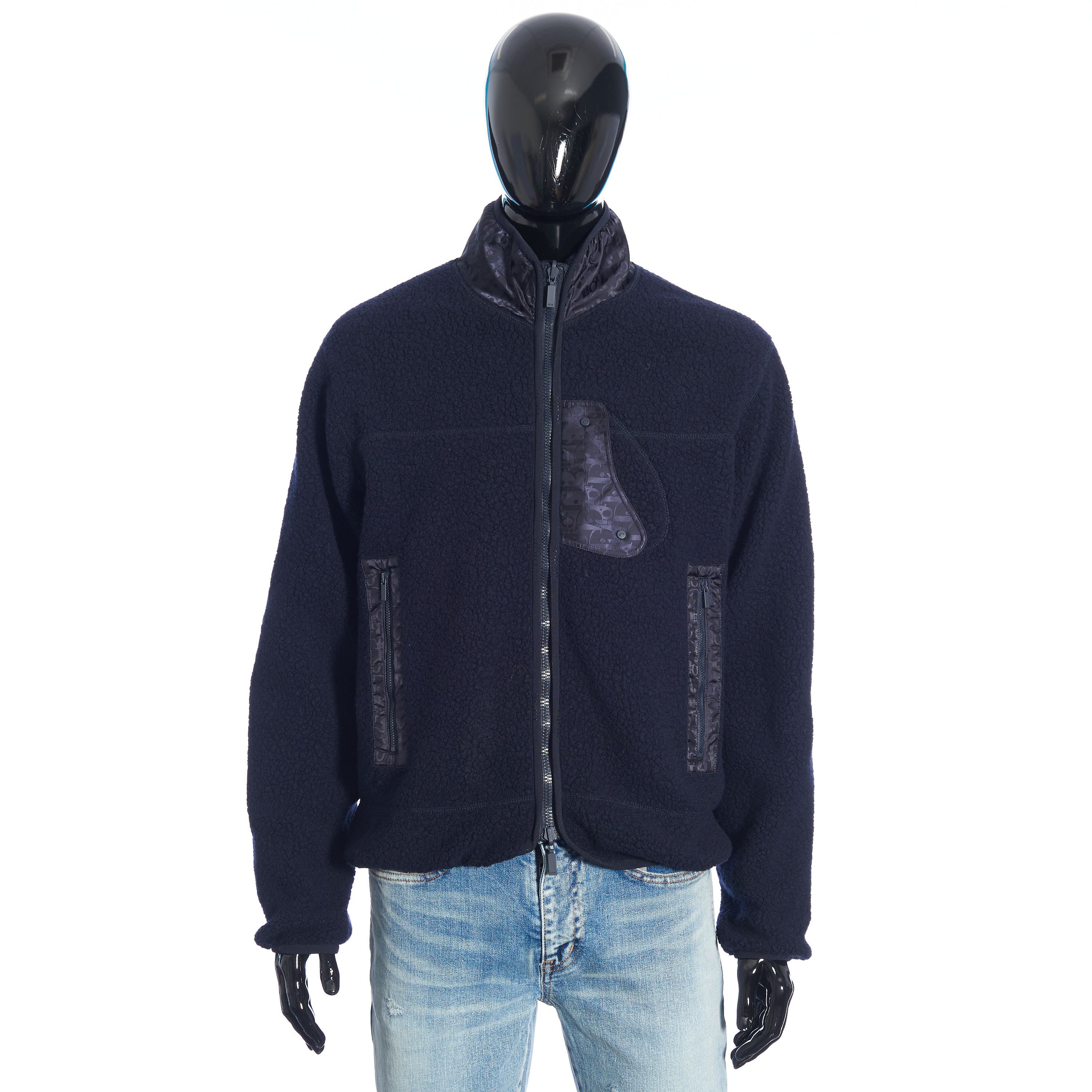 Reversible Dior Oblique Blouson In Navy Blue Wool Fleece