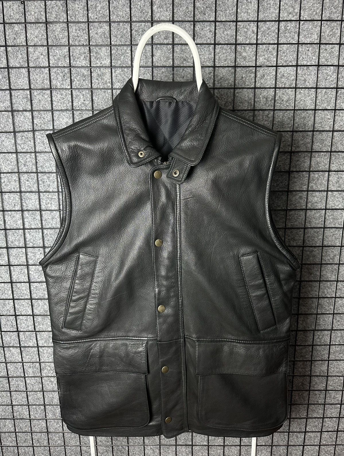 image of Vintage 80's 90's Style Genuine Leather Biker Vest Size 50 in Black, Men's