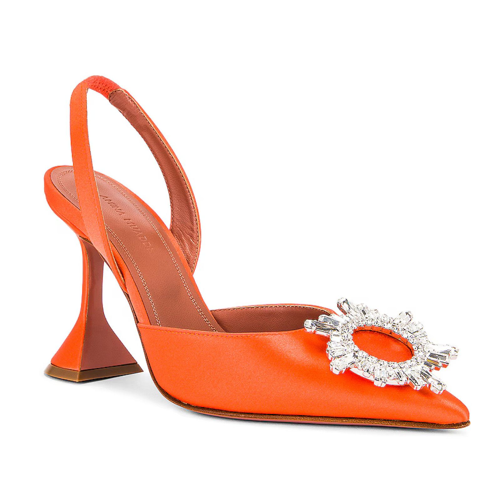 Amina Muaddi Amina Muaddi 95 Begum Sling Orange Satin Crystal Size US 6.5 / IT 36.5 - 3 Thumbnail