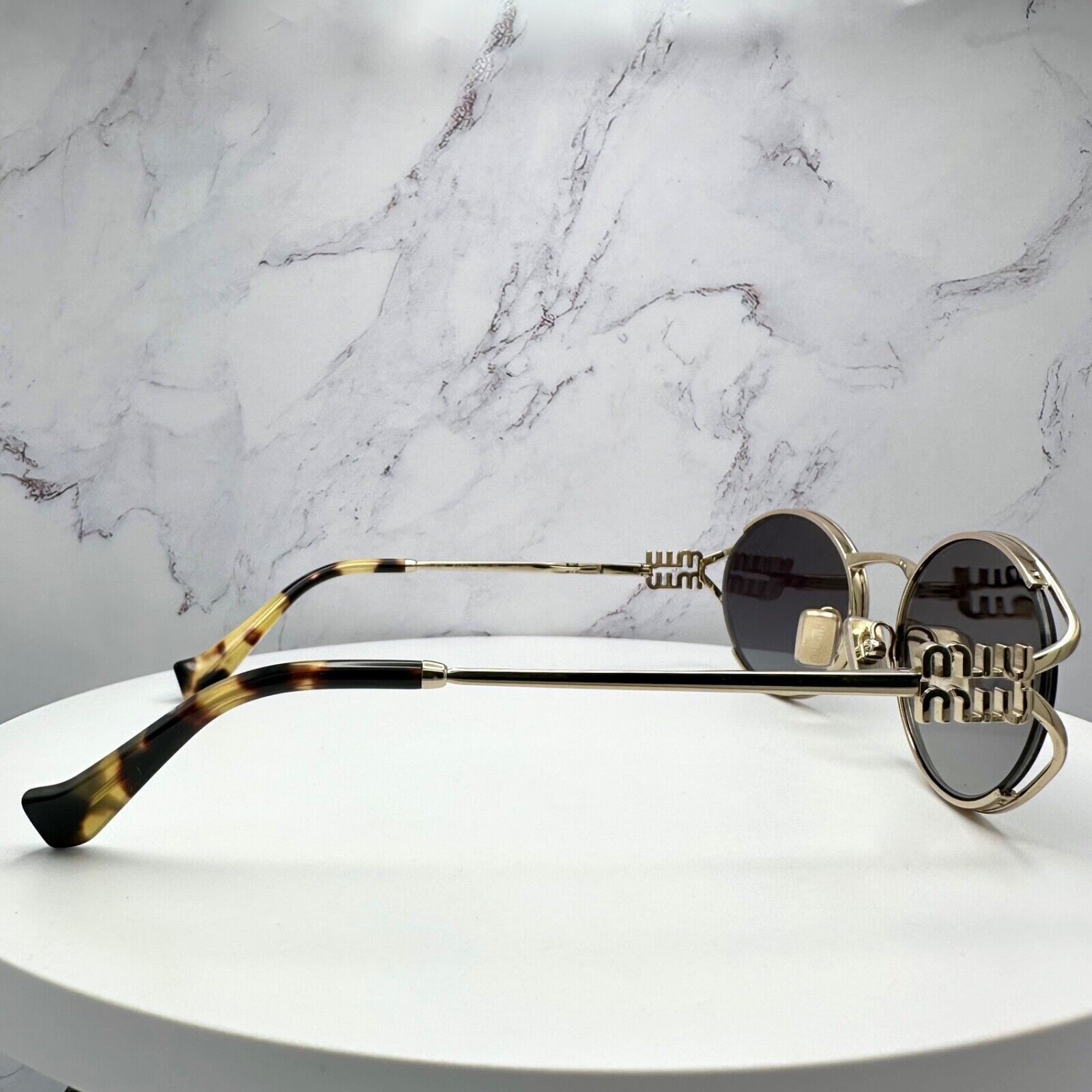 New MIU MIU Sunglasses Gold Metal Slim Frame Oval