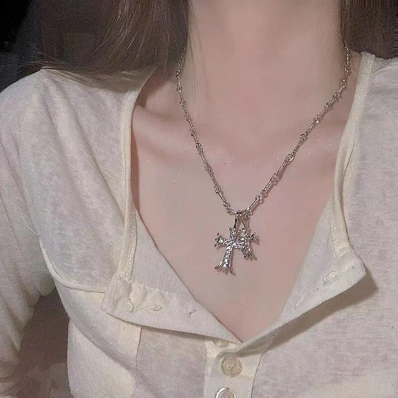 Jewelry Double Cross Necklace Punk Gothic Chain Size ONE SIZE - 6 Thumbnail