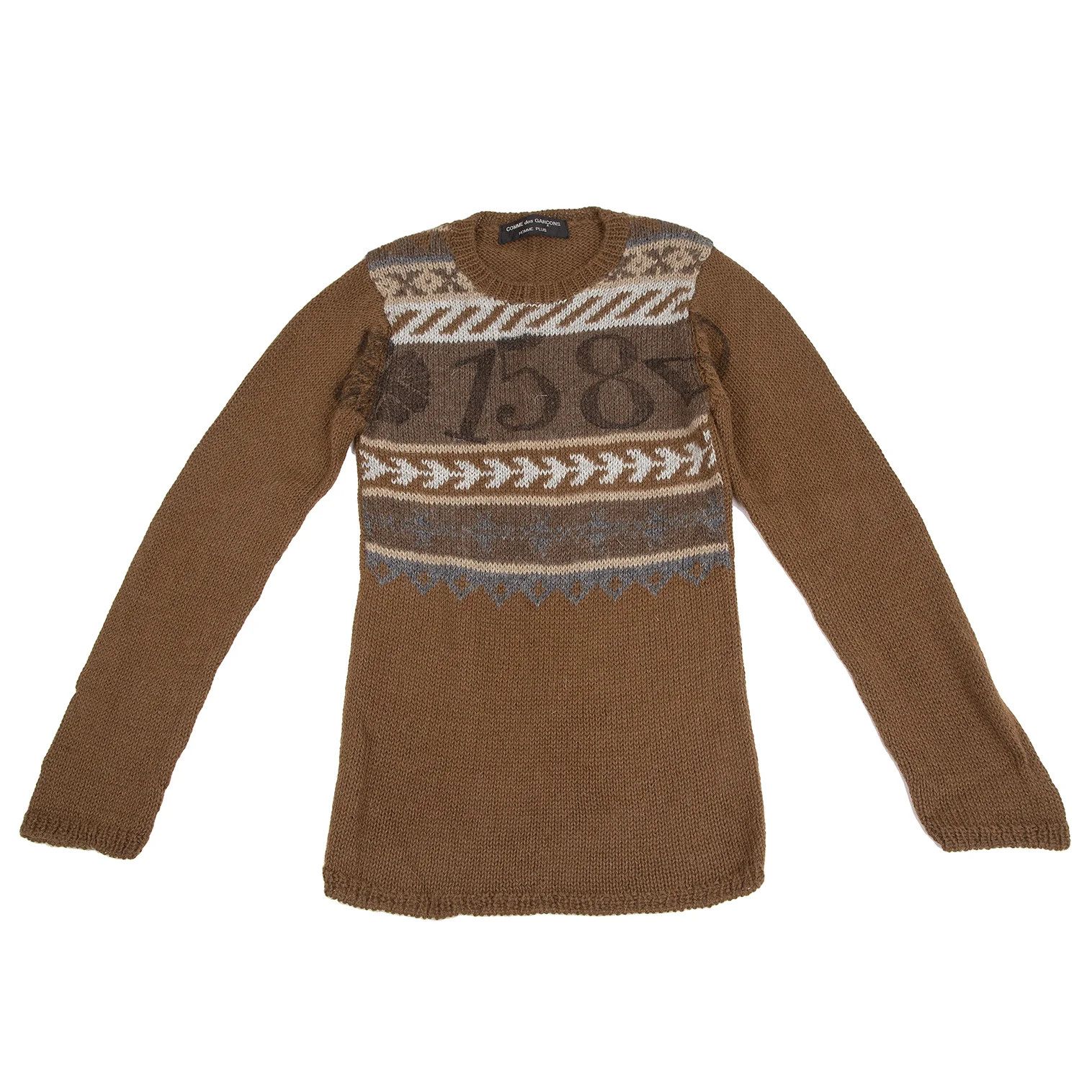 Comme des Garcons Homme Plus Sleep Number Print Wool Knit Sweater in Brown Size M Size US M / EU 48-50 / 2 - 1 Thumbnail