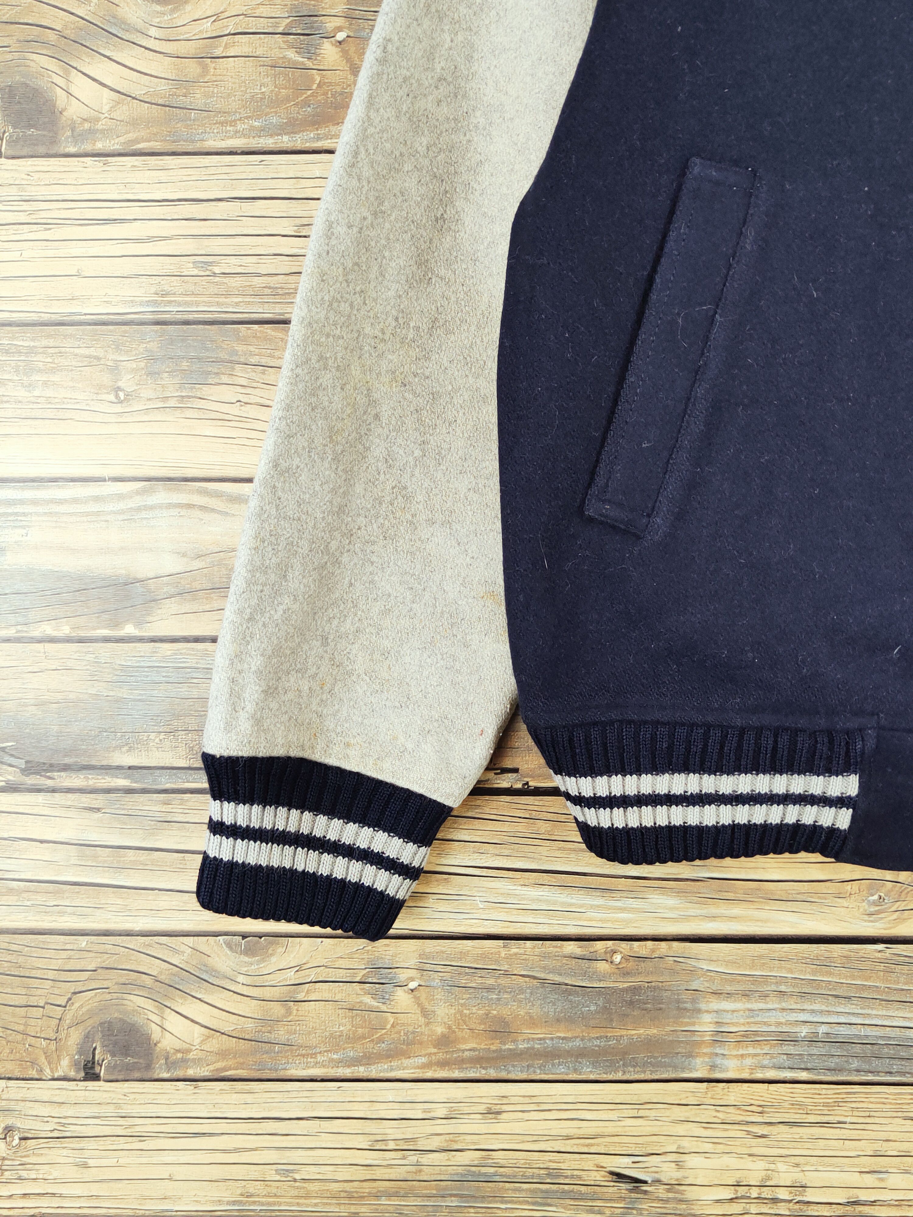 GQ × Vintage GQ Navy Gray Varsity Jackets #W985 Size US S / EU 44-46 / 1 - 4 Thumbnail