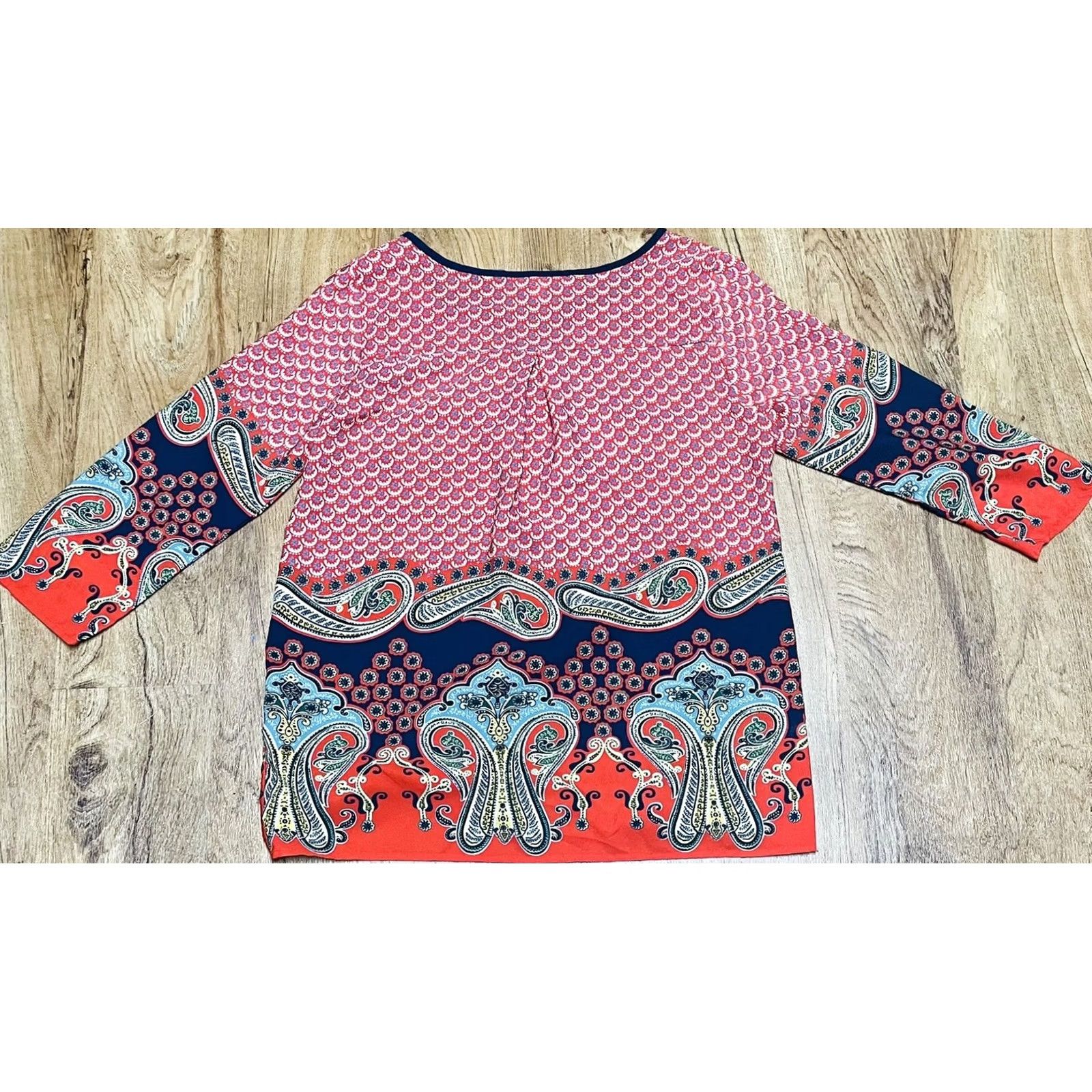 Vintage Mi A Mi Blouse Long Sleeve Shirt Red & Blue Sz Medium Pullover USA Womens Geometric Pattern Size M / US 6-8 / IT 42-44 - 6 Thumbnail
