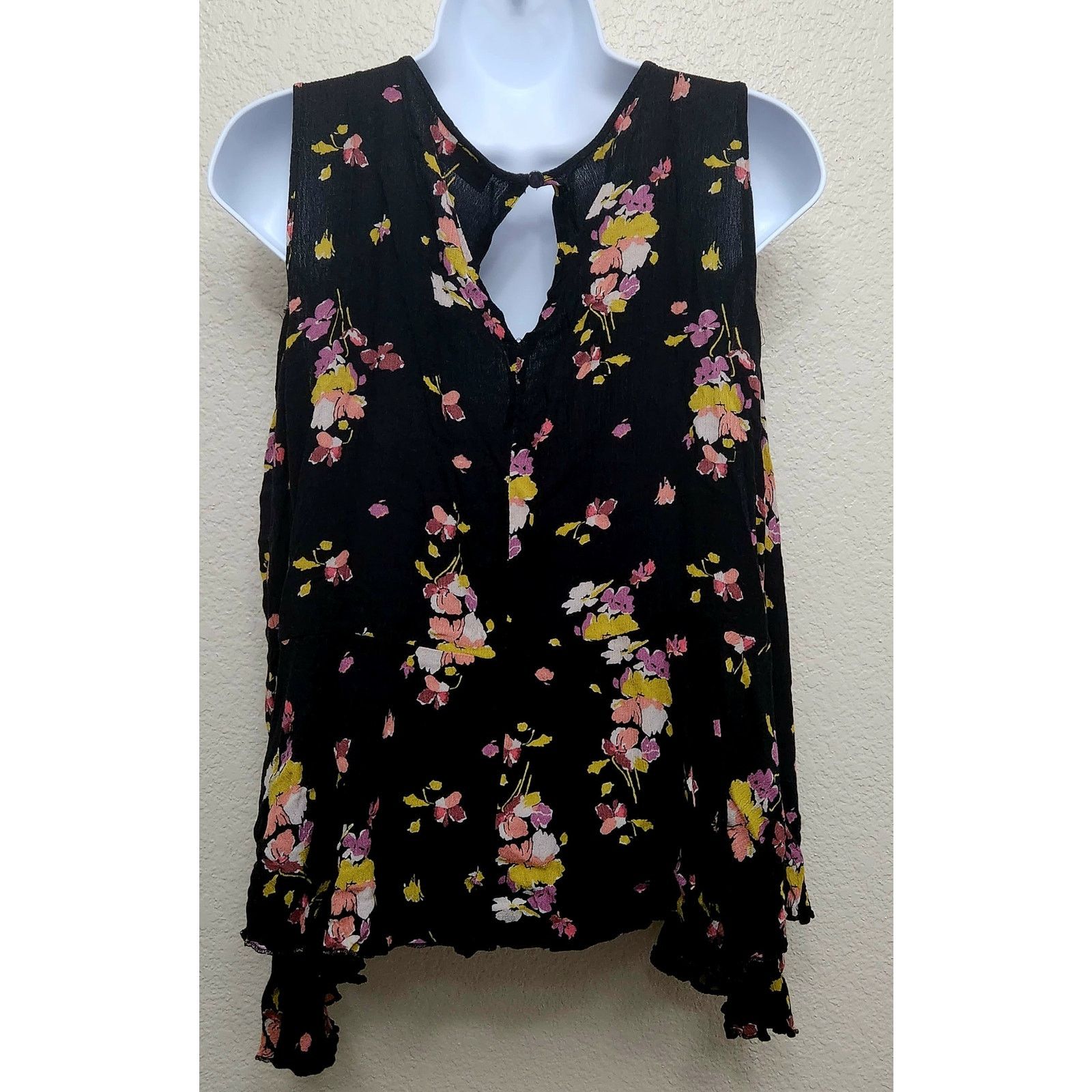 Other Abound Black Pink Yellow Floral Cold Shoulder Top Large Size L / US 10 / IT 46 - 4 Thumbnail
