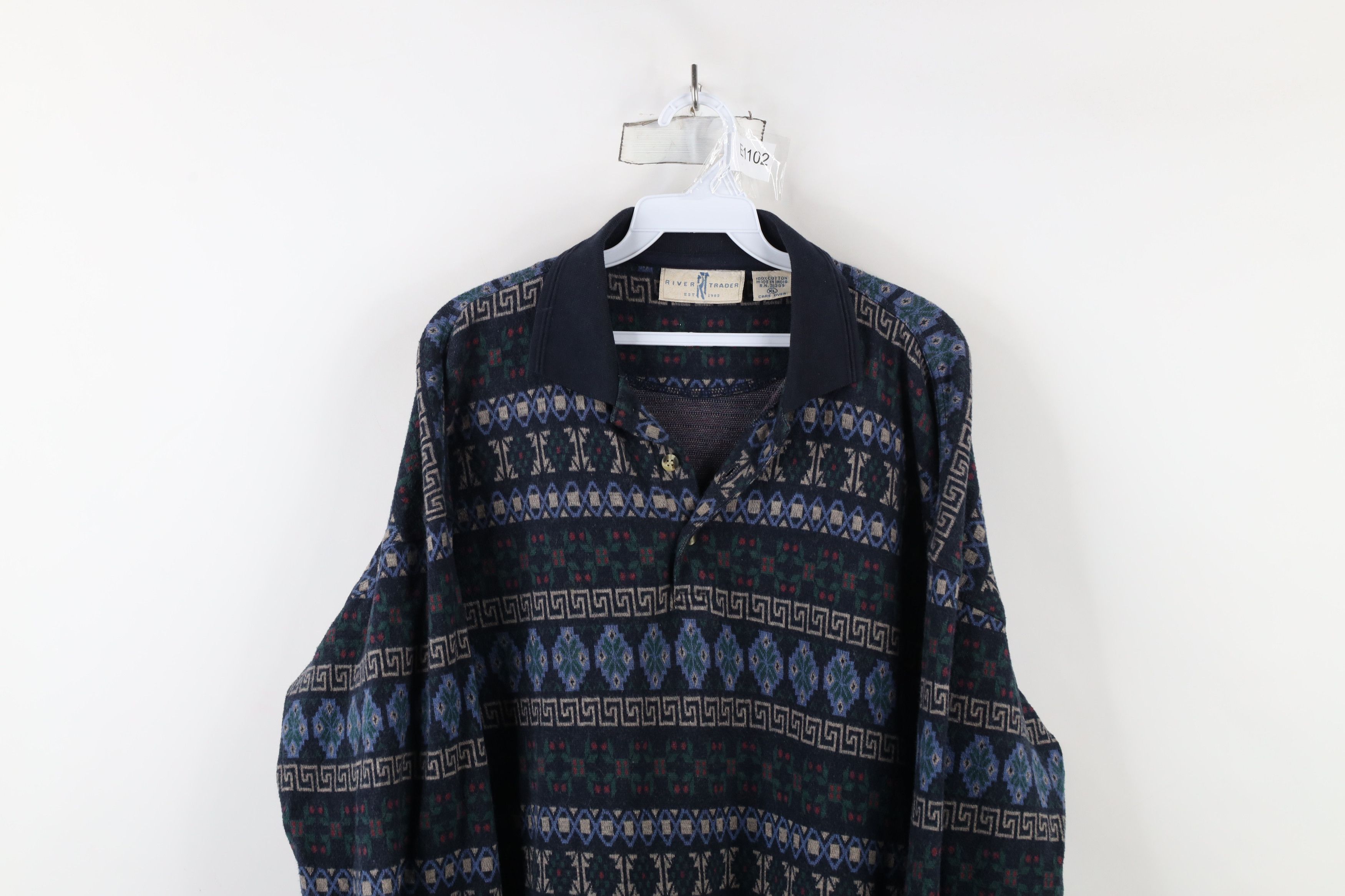 Vintage Vintage 90s Streetwear Rainbow Fair Isle Long Sleeve Polo Size US XL / EU 56 / 4 - 2 Thumbnail
