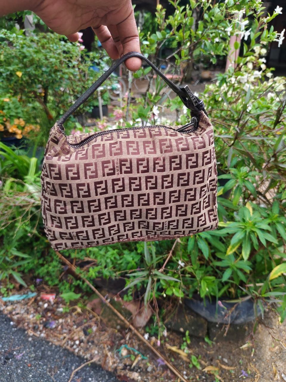 Authentic Fendi Zucca Monogram Mini Bag in Brown, Women's