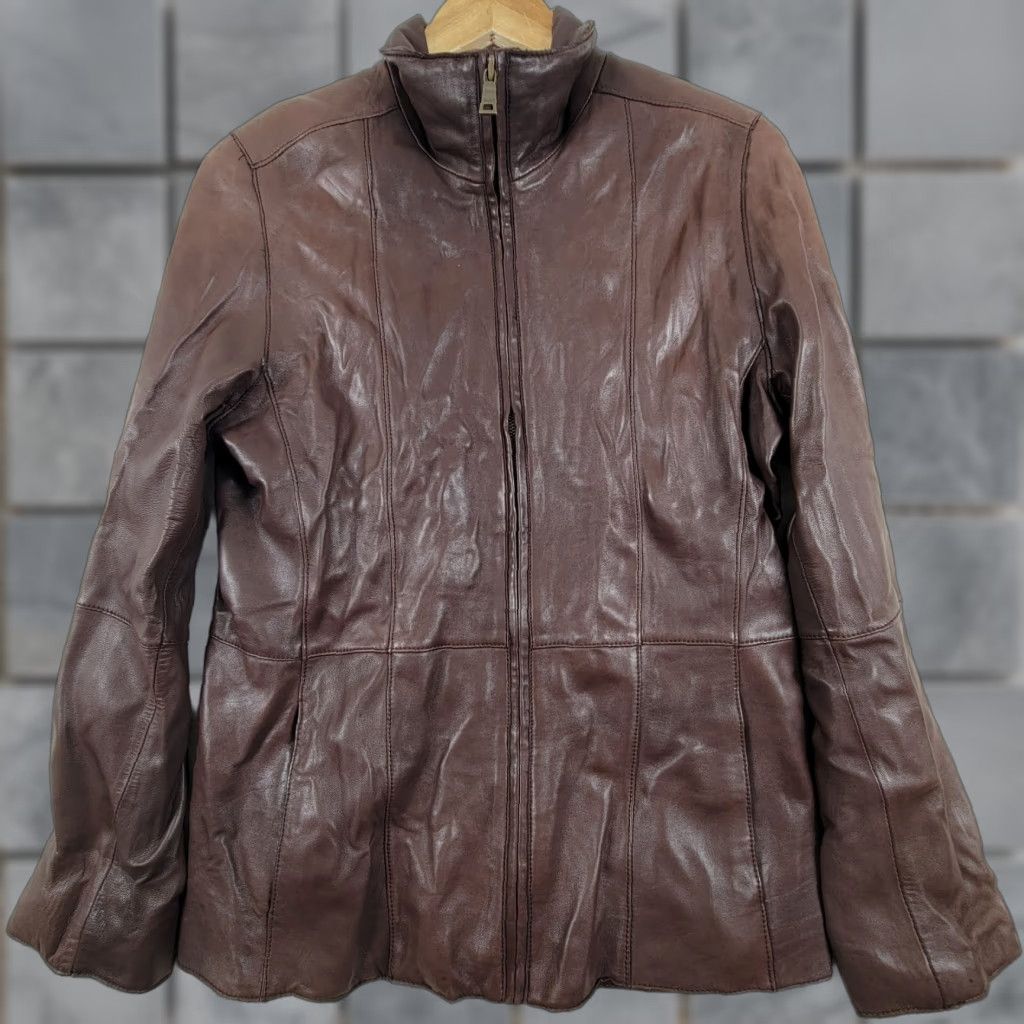 Vintage VINTAGE Marc New York Women's M Brown Leather Zip Up Jacket Size M / US 6-8 / IT 42-44 - 1 Thumbnail