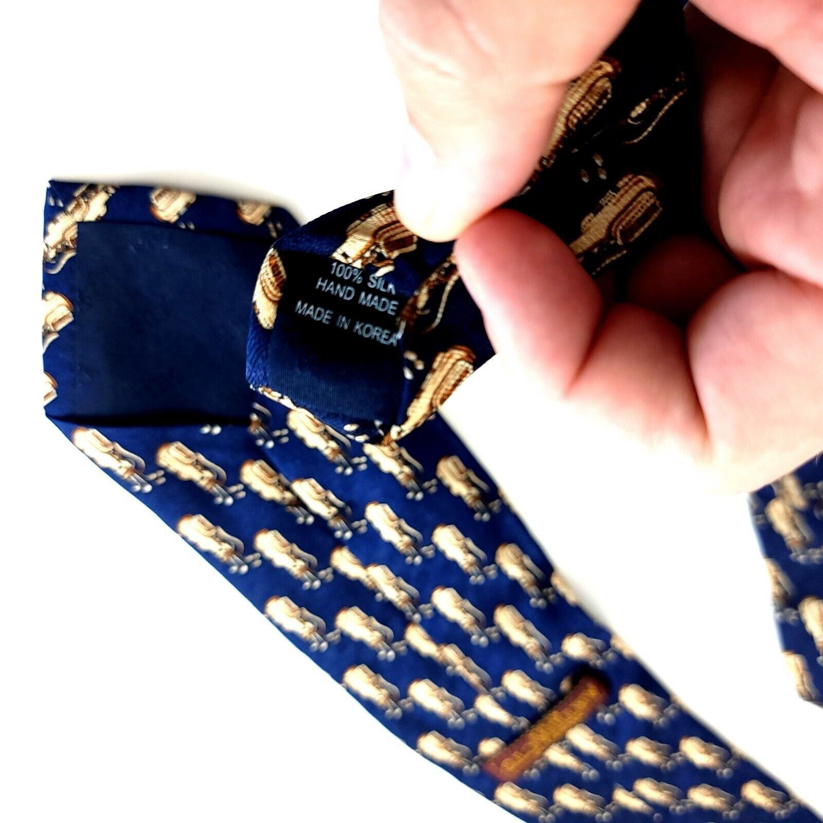 Designer Museum Artifacts Blue Golf Caddy Bag Print Wide Silk Tie Size ONE SIZE - 4 Thumbnail