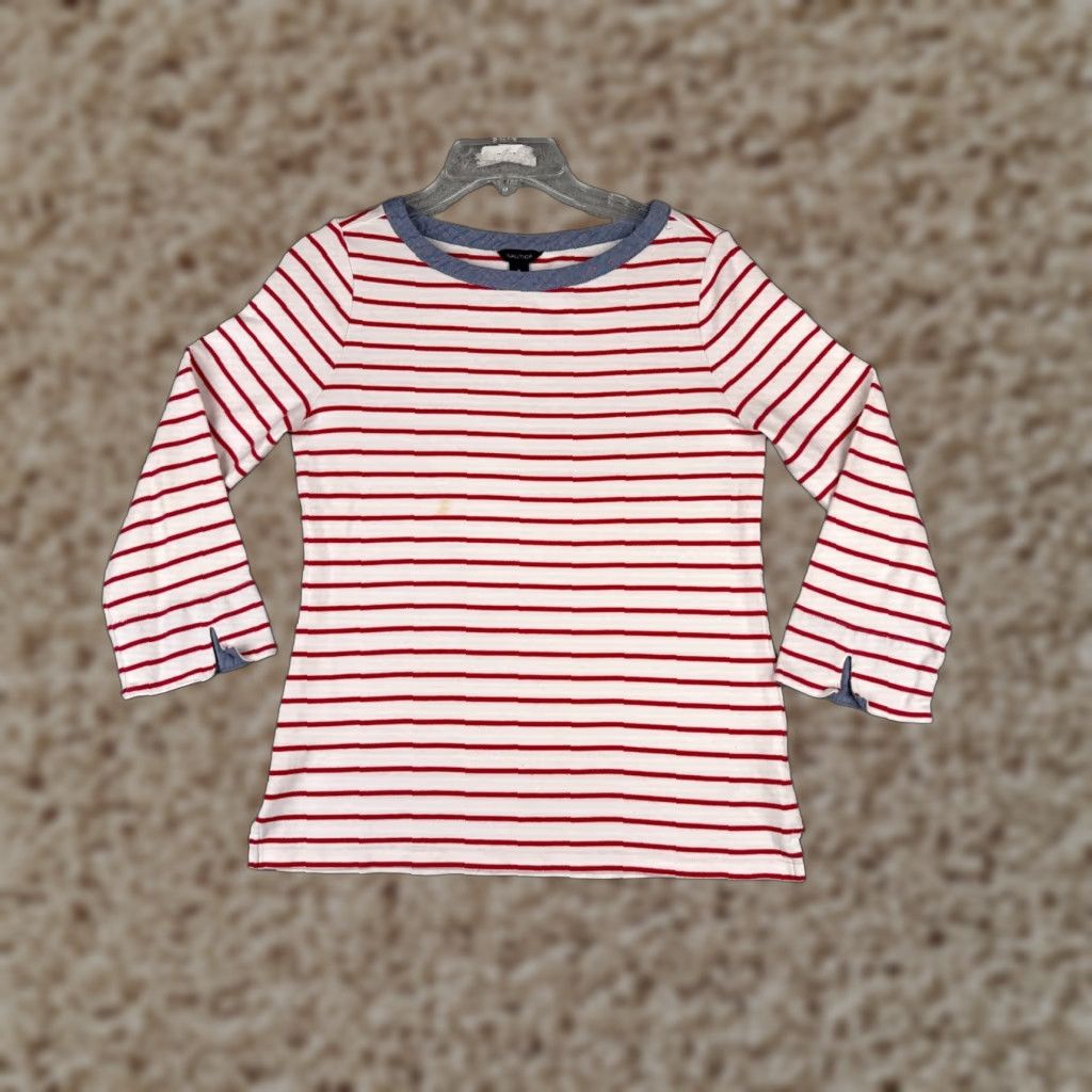 Nautica VINTAGE Nautica Shirt Women S Red Striped 3/4 Sleeve Round Neck 100% Cotton Size S / US 4 / IT 40 - 1 Thumbnail