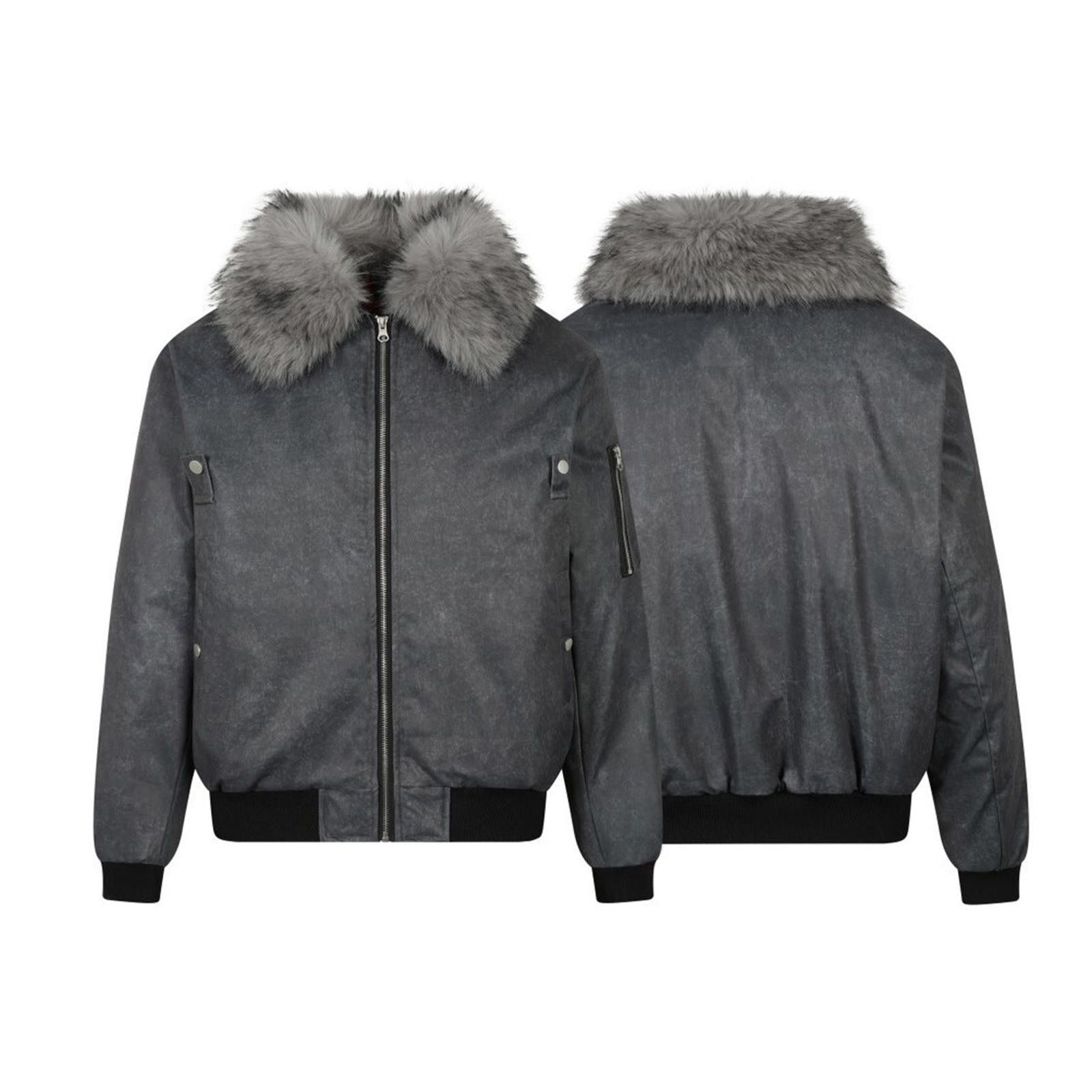 Japanese Brand Gray Faux Fur Collar Bomber Jacket, Men's Outerwear Size US L / EU 52-54 / 3 - 5 Thumbnail