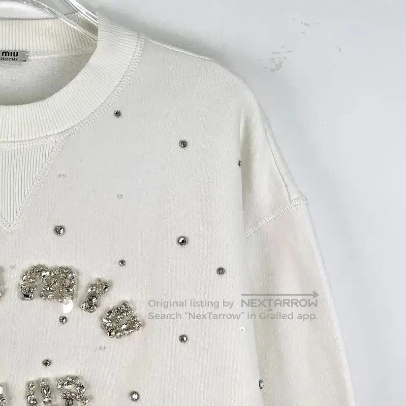 Miu Miu Miu Miu White Cotton Sweatshirt with Crystals . Size XS / US 0-2 / IT 36-38 - 2 Thumbnail