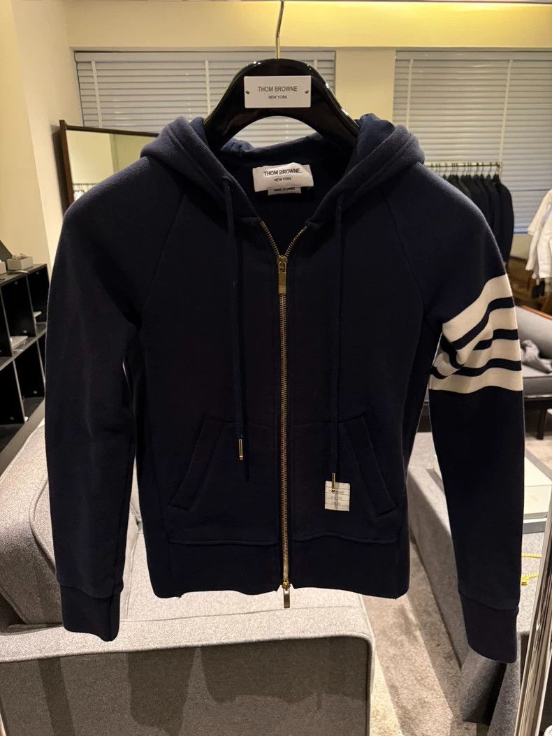 Thom Browne Classic dark blue four-bar zipper hoodie 2503-