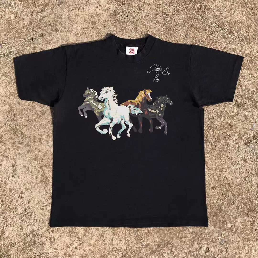 Vintage Black casual retro horse pattern loose t-shirt Size US M / EU 48-50 / 2 - 1 Thumbnail