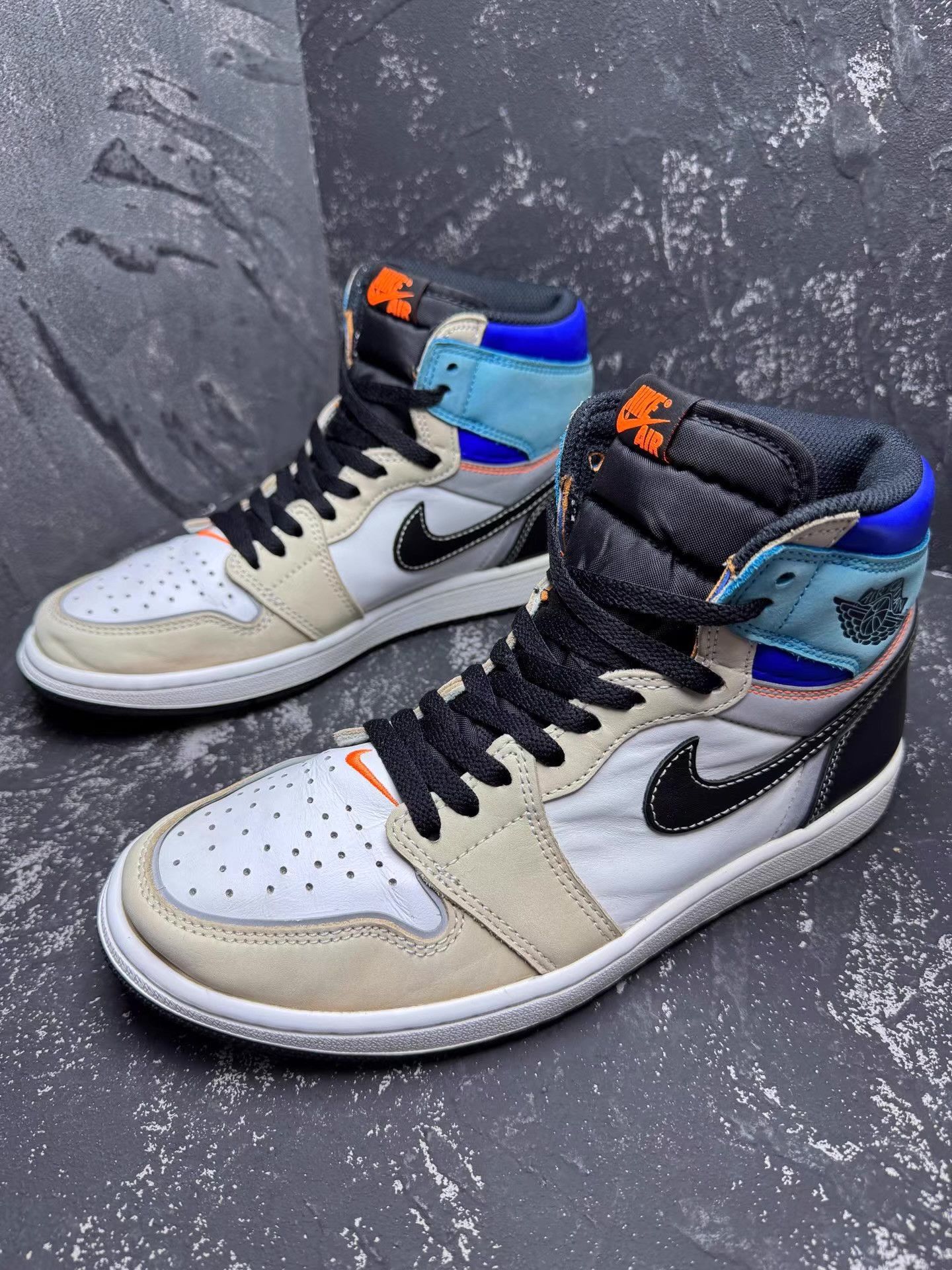 Nike Air Jordan 1 Black White Blue Patchwork Q10 Size US 9 / EU 42 - 1 Thumbnail