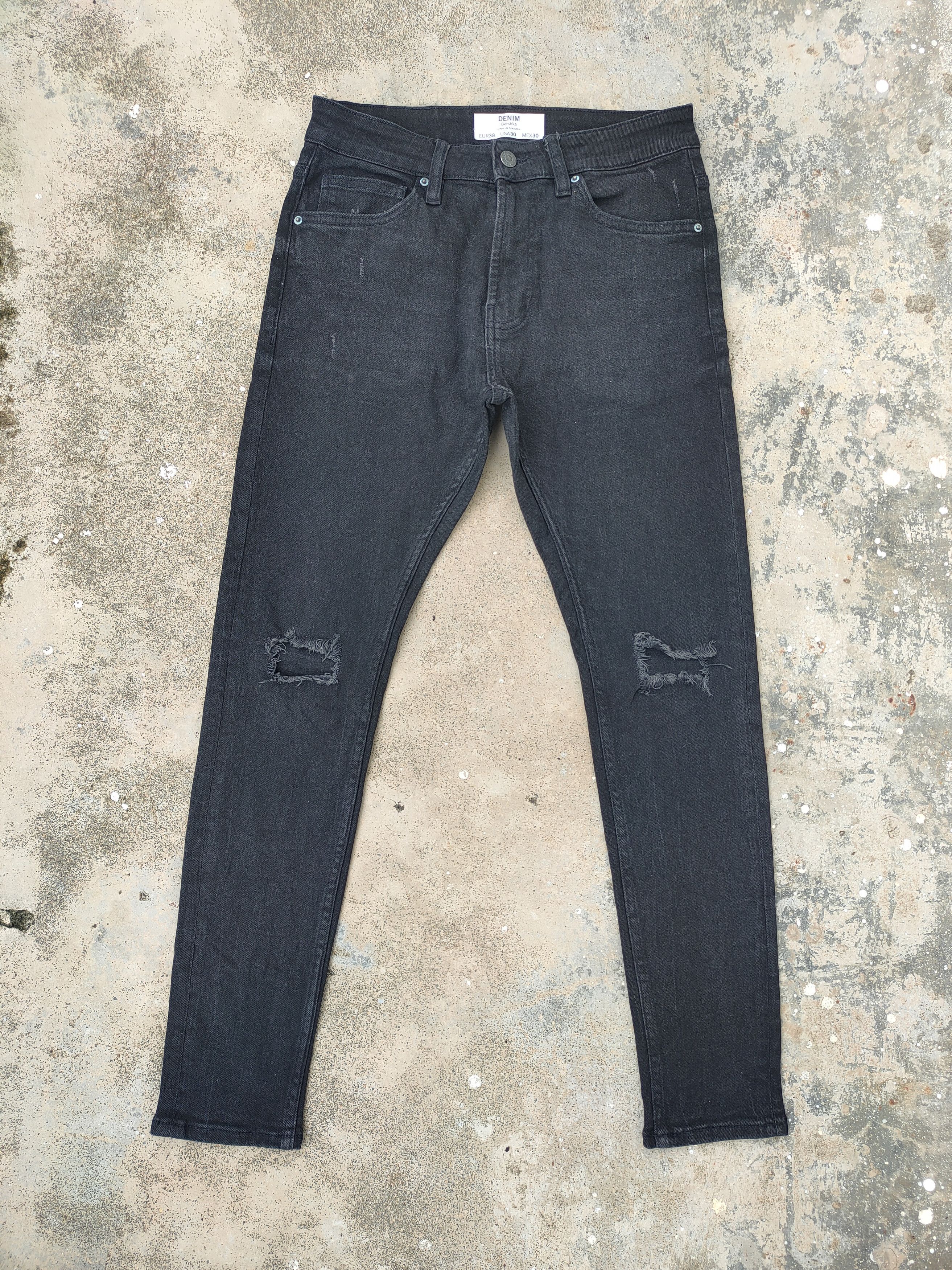 VINTAGE JAPANESE SKINNY BLACK RIPPED DENIM JEANS PANTS