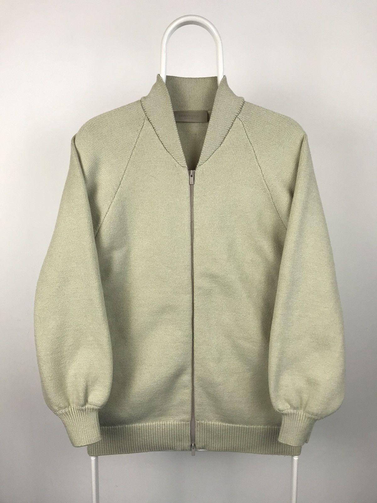 image of Essentials Zip-Up Knitted Cardigan Heavy Sweater in Beige, Women's (Size XS)