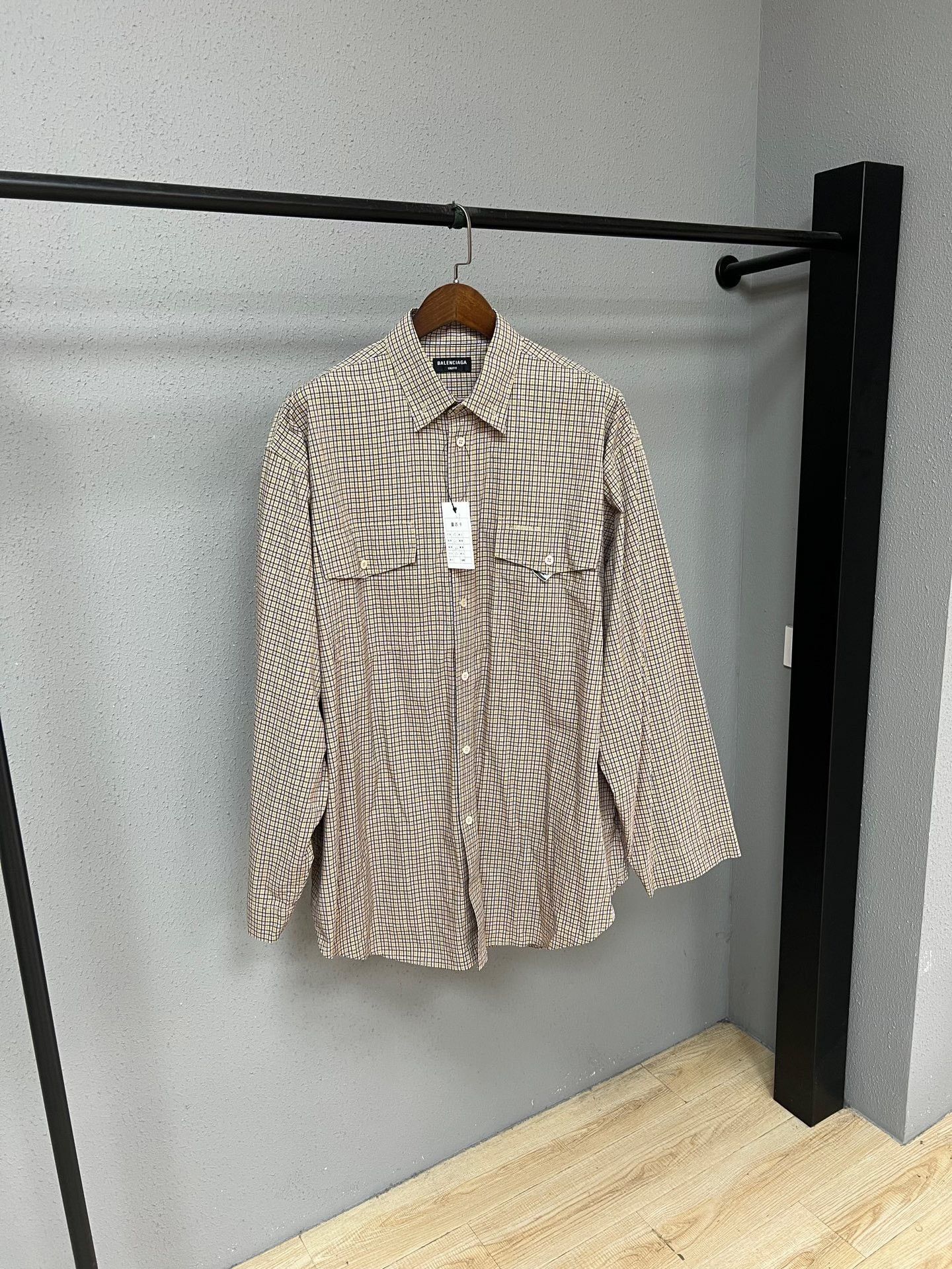 Balenciaga Plaid Embroidered Logo Shirt