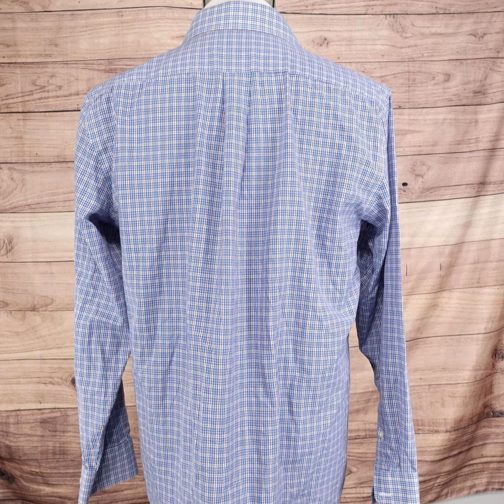 Stafford Stafford Dress Shirt Mens 16 34/35 Regular Fit Blue Check Easy Care Travel Size 42R - 4 Thumbnail