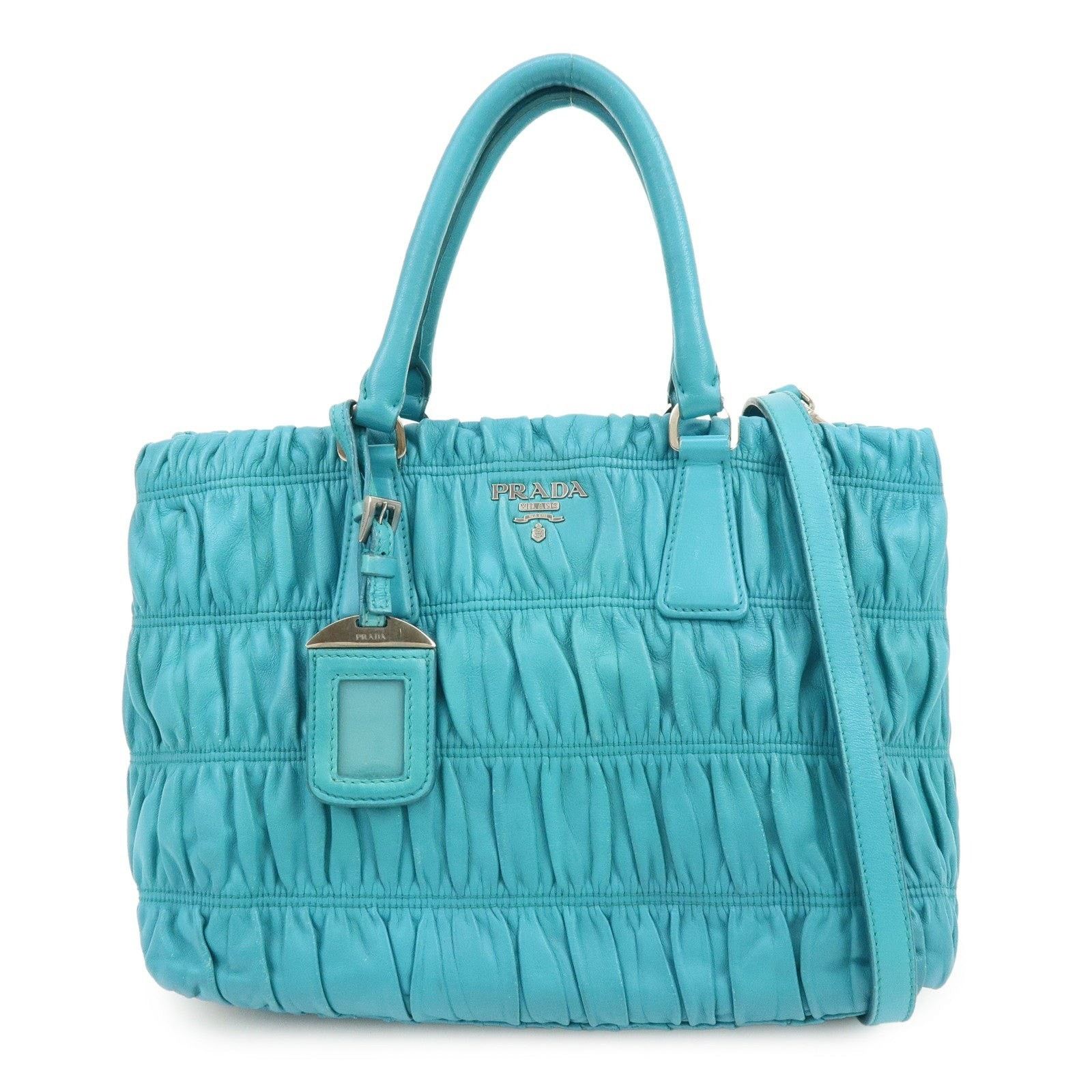 Prada Prada Ruched Lambskin Shoulder Bag Blue Size ONE SIZE - 1 Thumbnail